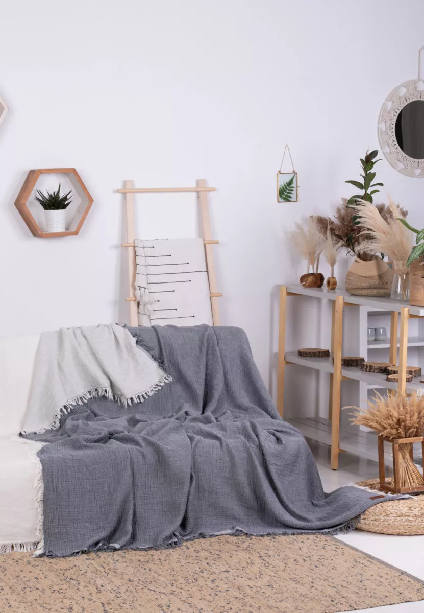 Premium Musselin Tagesdecke 240x260 cm - 100% Baumwolle - extraweiche Baumwolldecke als Kuscheldecke, Bett-Überwurf, Sofa-Überwurf, Couch-Überwurf - warme Sofa-Decke