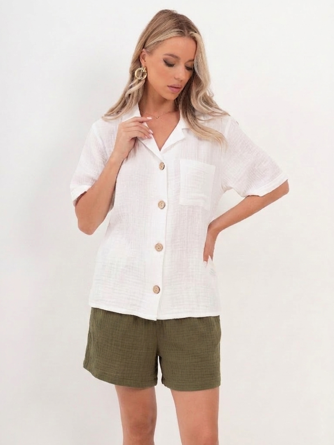 Damen Sommer Mode T-Shirt aus lässige Musselin mit Kordelzug Freizeit Shorts | OEKO-TEX® zertifiziert