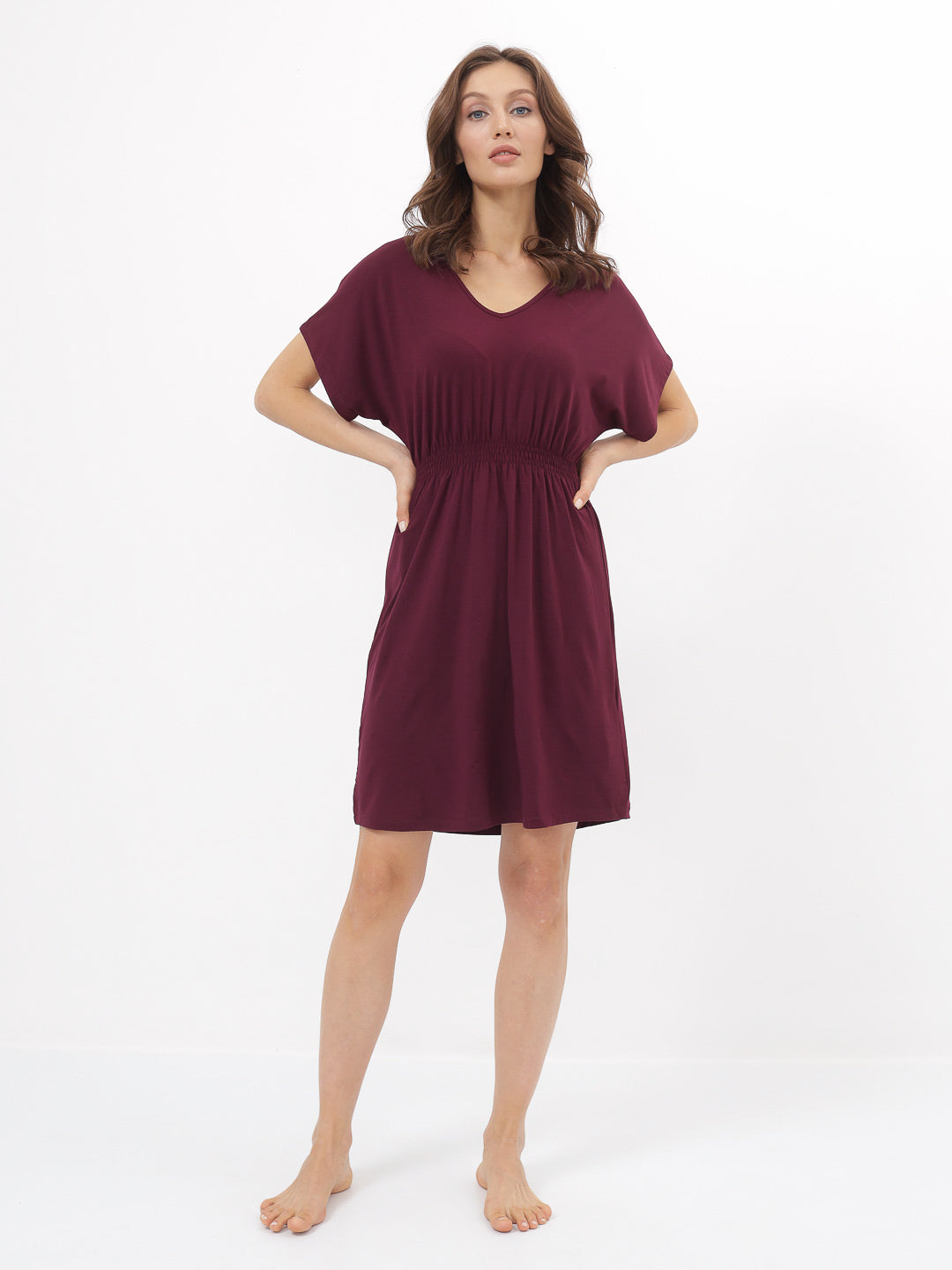 Nachtkleid aus Bambus Viskose LMS-6182 Redwine Weinrot