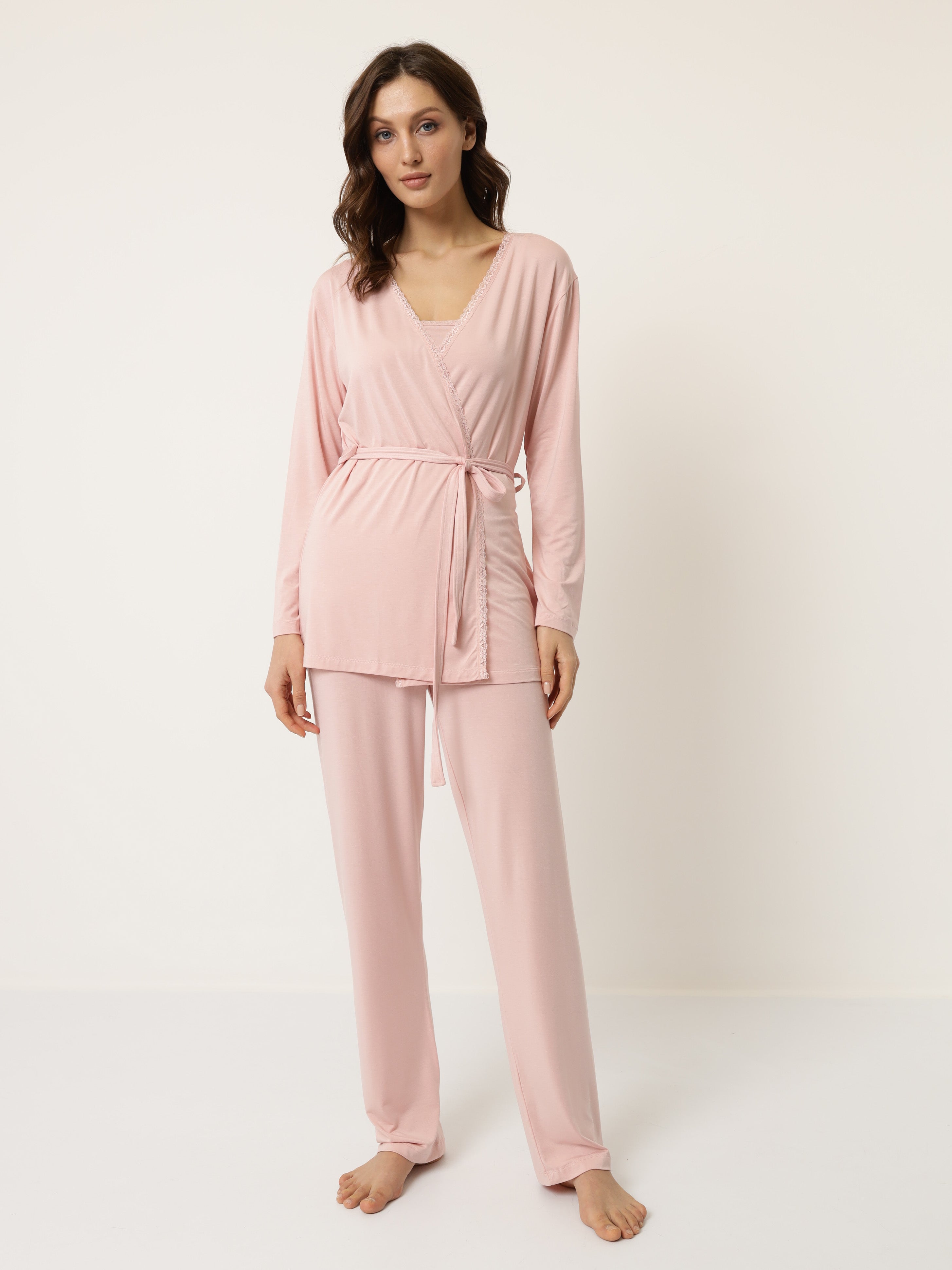 Damen Pyjama Set mit Morgenmantel aus Bambus viskose
