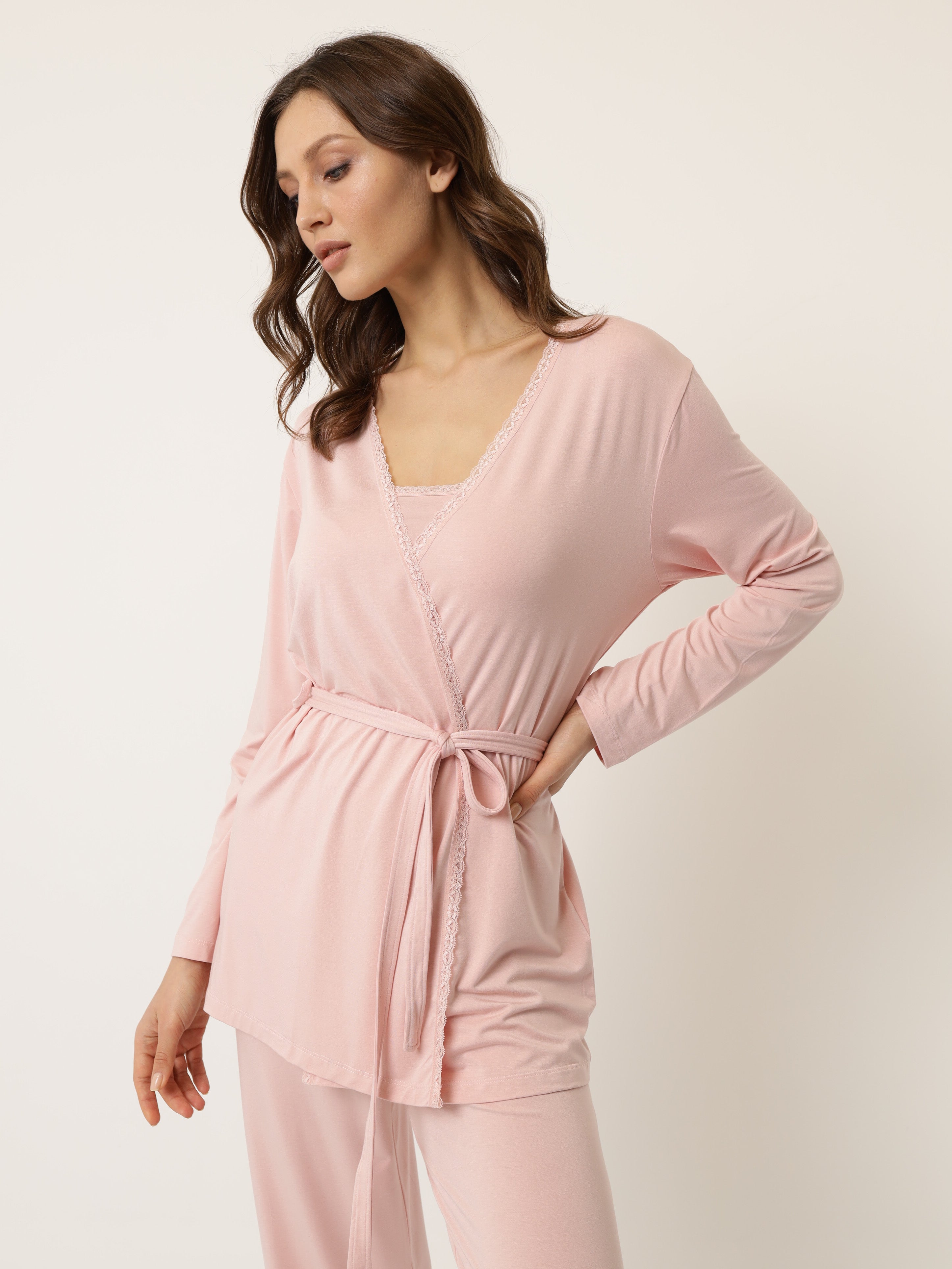 Damen Pyjama Set mit Morgenmantel aus Bambus viskose