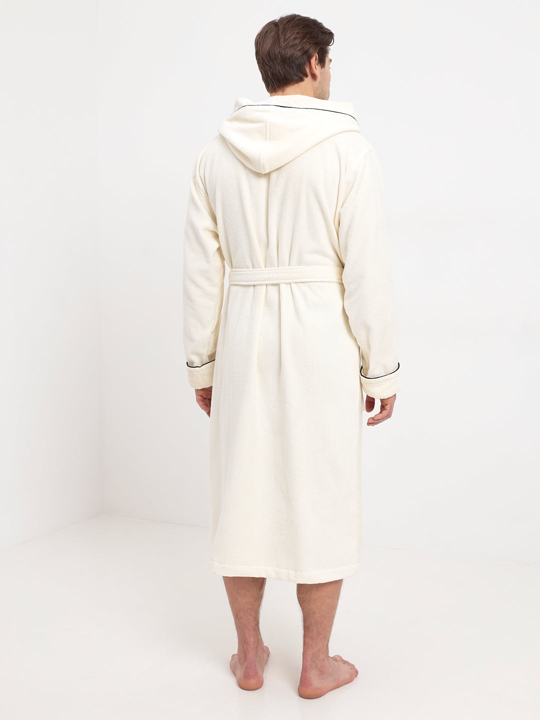 Peignoir élégant pour hommes en coton de haute qualité avec capuche en velours ornée d'une fine broderie d'ancre