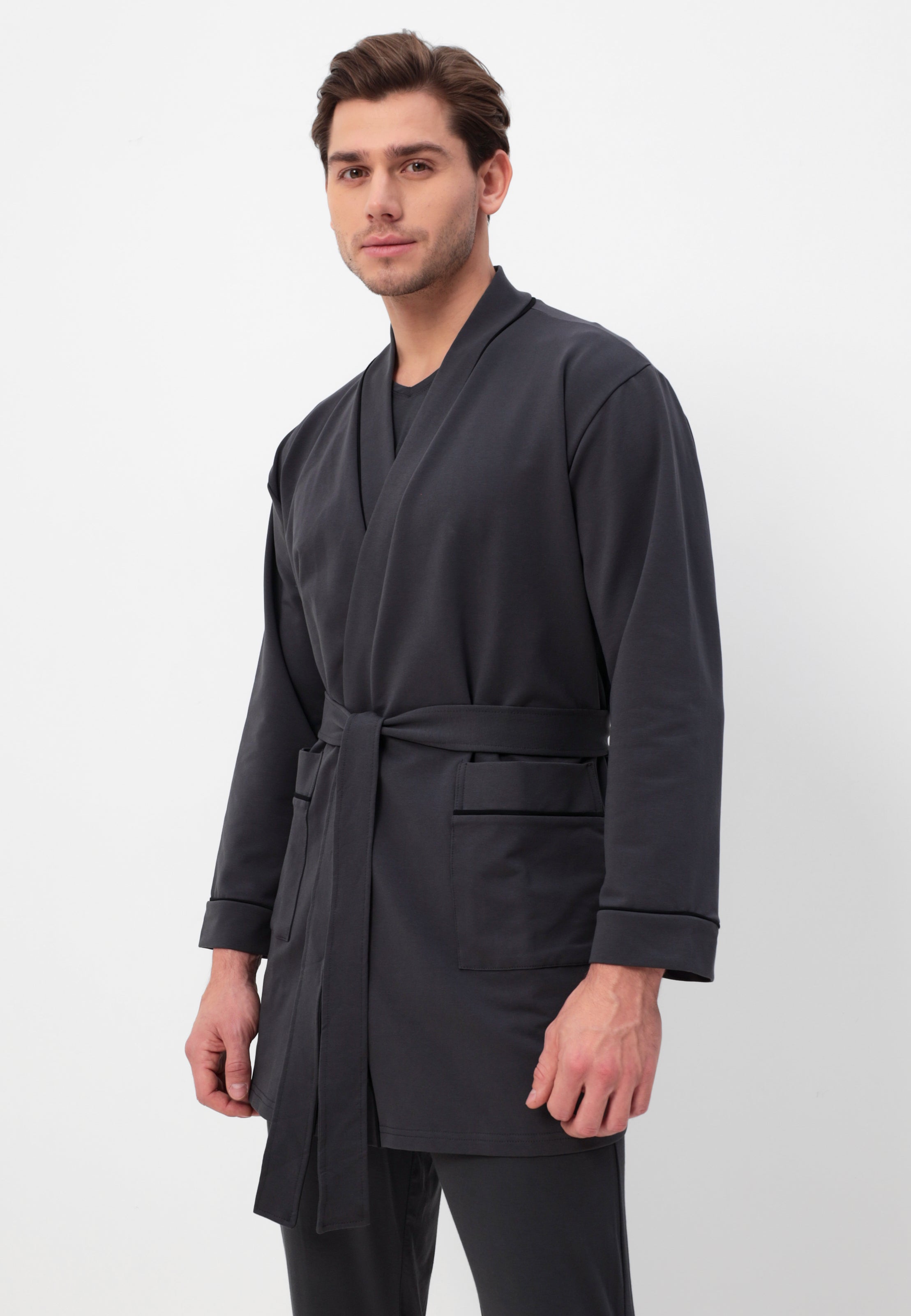 Herren Morgenmantel aus 100% hochwertiger Baumwolle