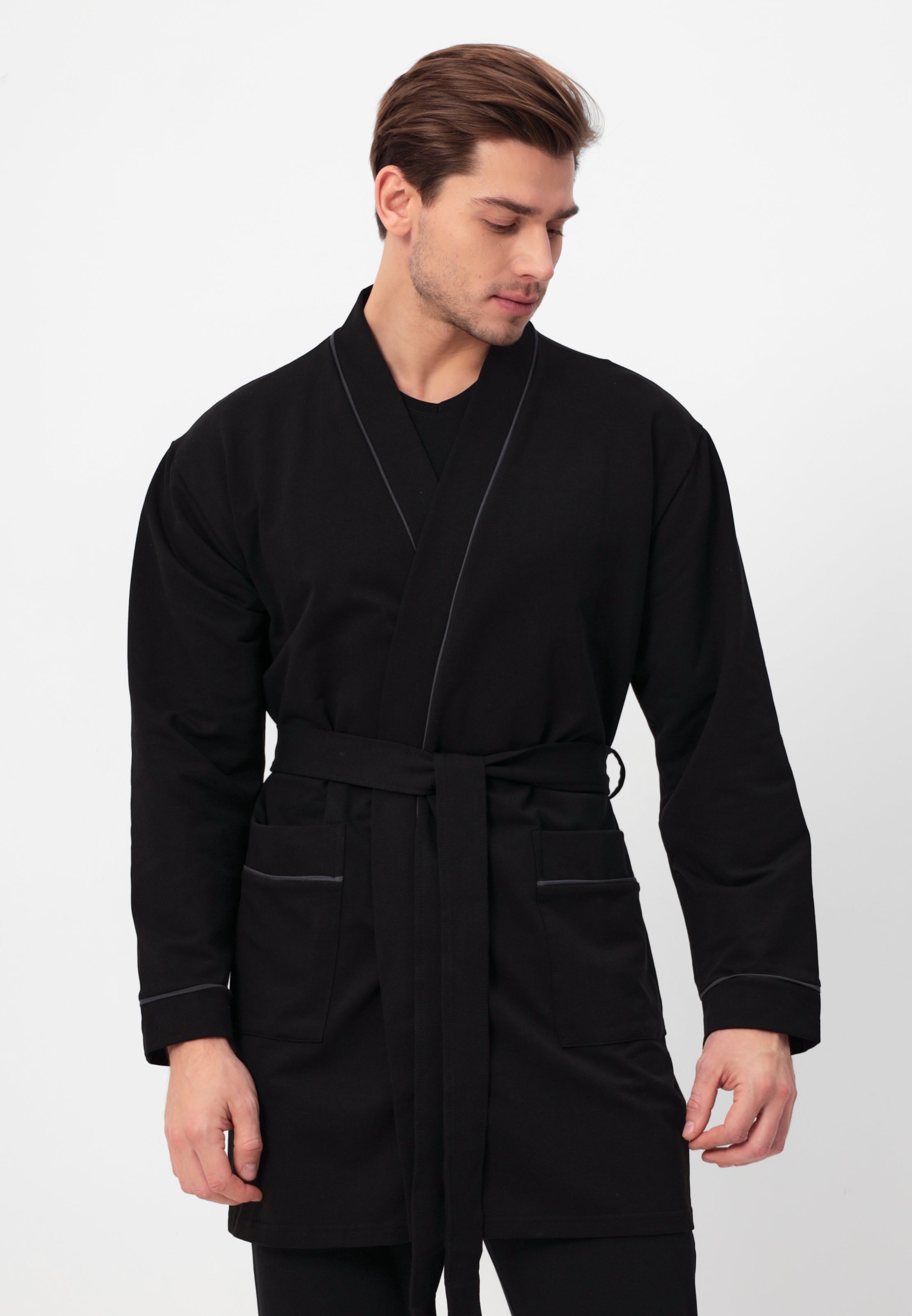 Herren Morgenmantel aus 100% hochwertiger Baumwolle