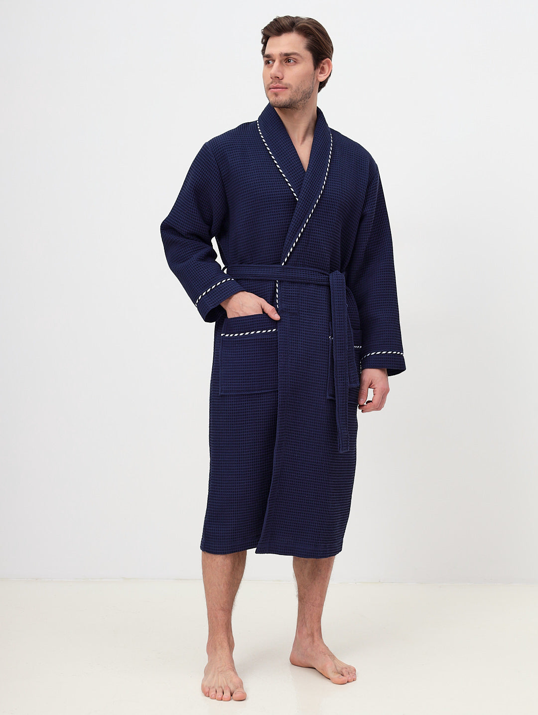 Waffelpiqué-Bademantel aus hochwertiger Baumwolle in Kimono Schnitt für jede Gelegenheit