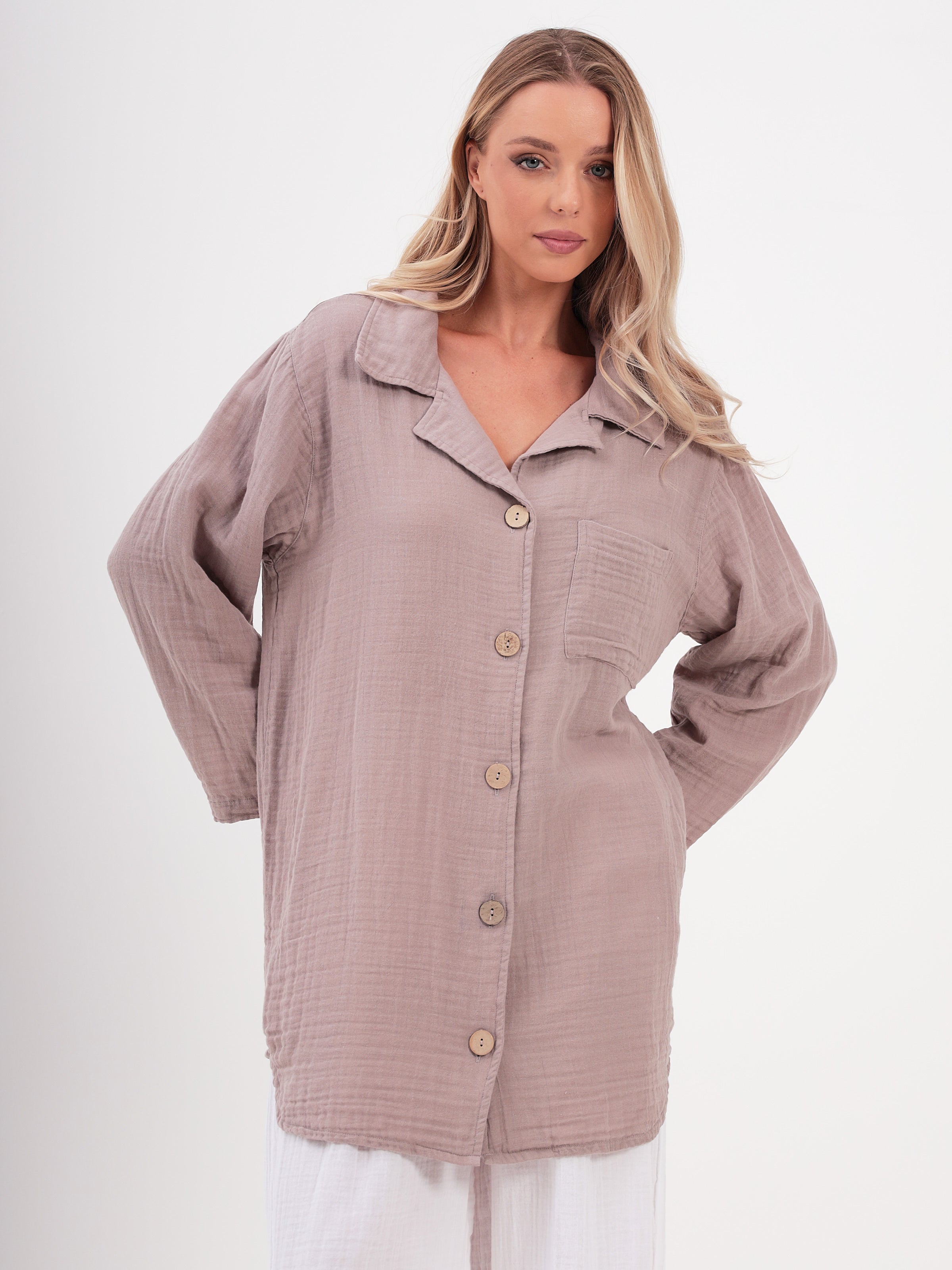 Damen Sommer und Freizeit Mode - Hemd aus lässige Musselin