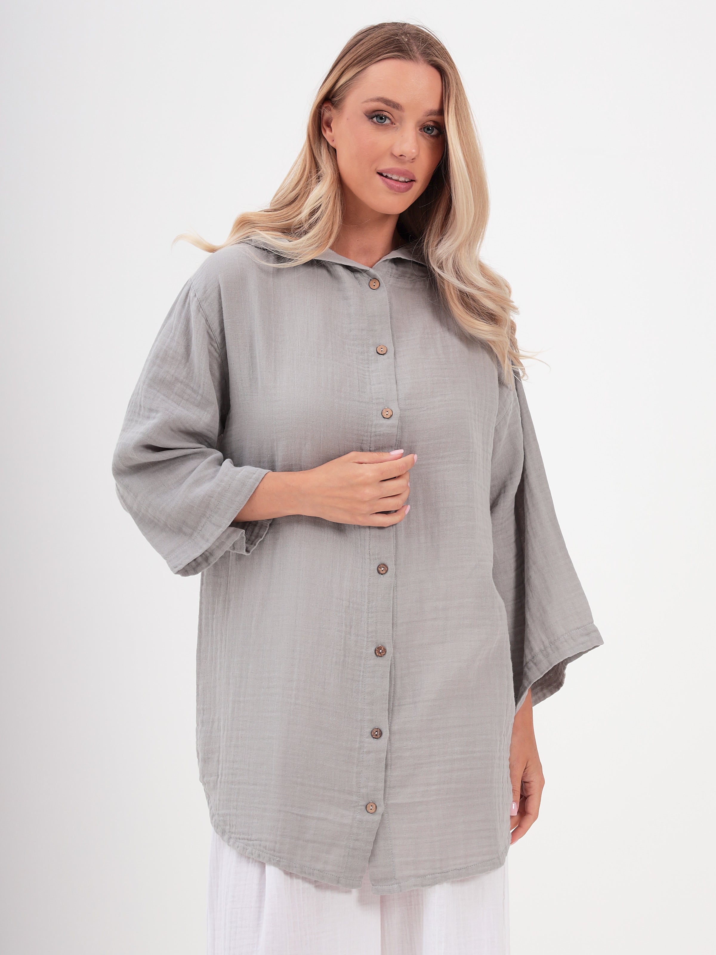 Damen Sommer und Freizeit Mode - Hemd mit Kapuze aus lässige Musselin