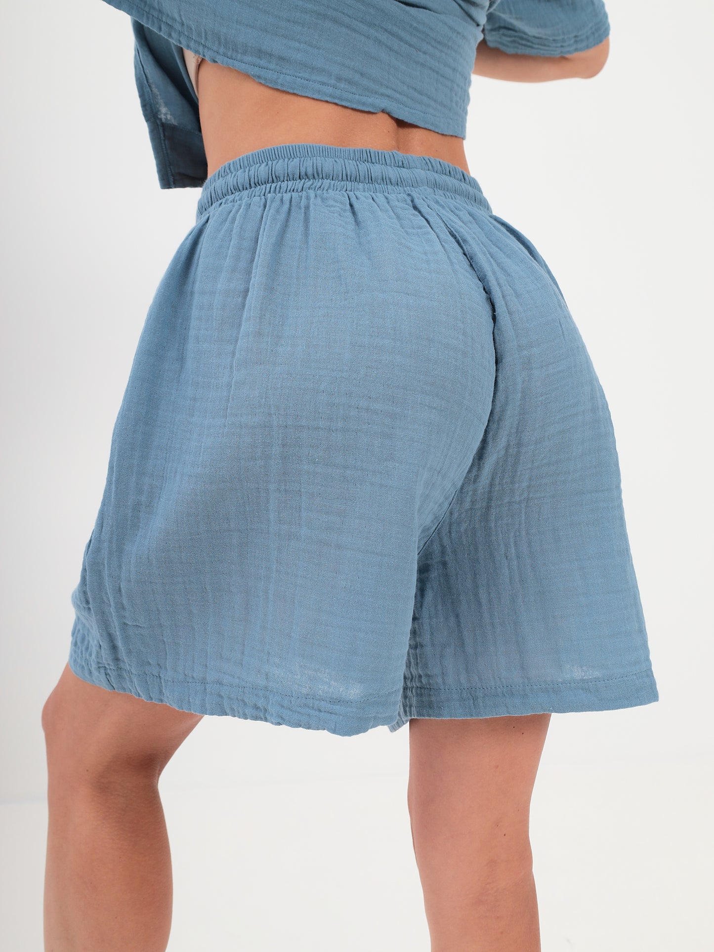 Women's Summer Fashion T-Shirt and Shorts Set Made of Casual Muslin with Drawstring Leisure Shorts