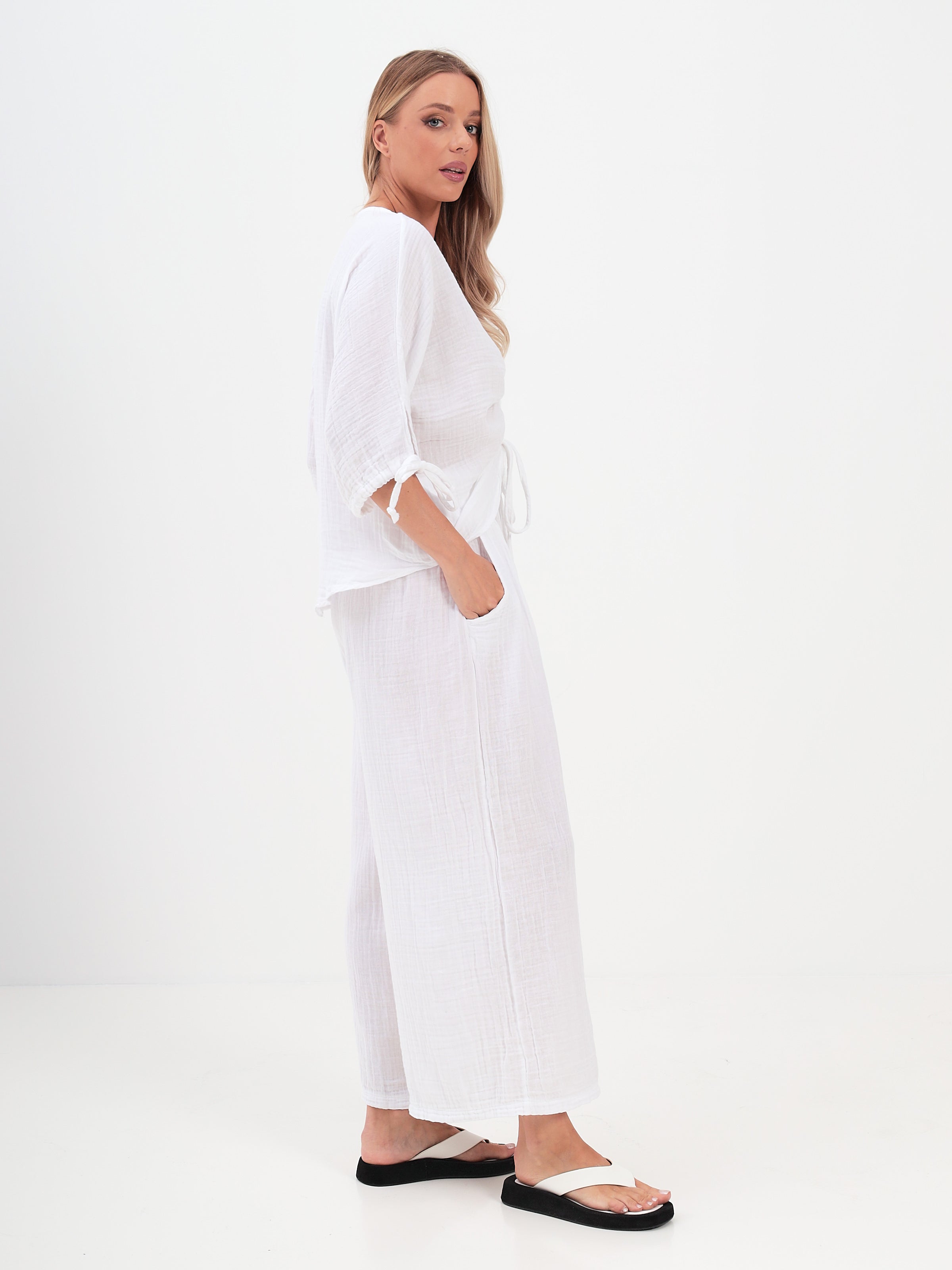 Damen Sommer und Freizeit Mode - Hose und Top aus lässige Musselin