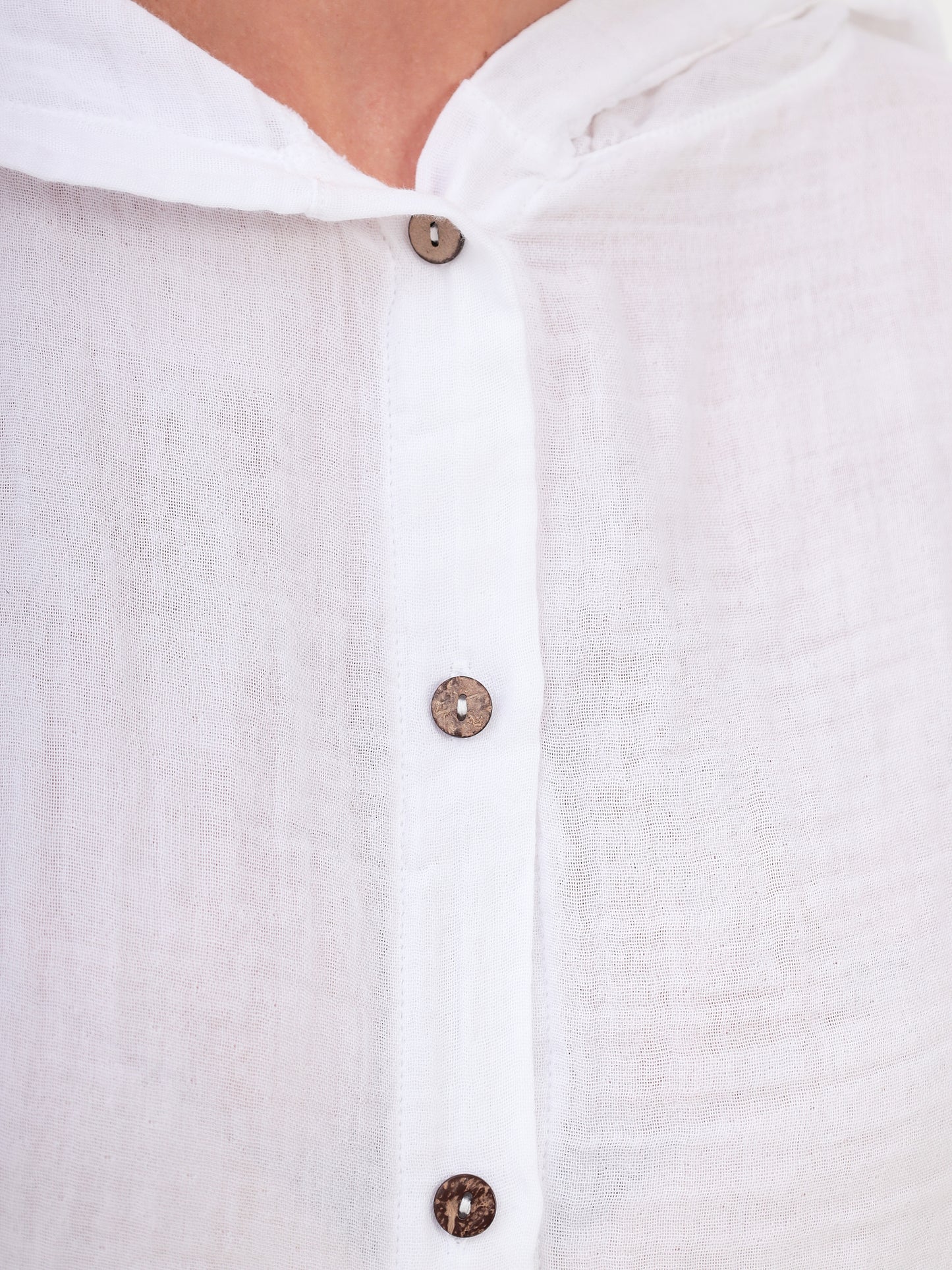 Damen Sommer Mode Hemd mit Kapuze aus lässige Musselin Freizeit LMS-6468 White Weiß