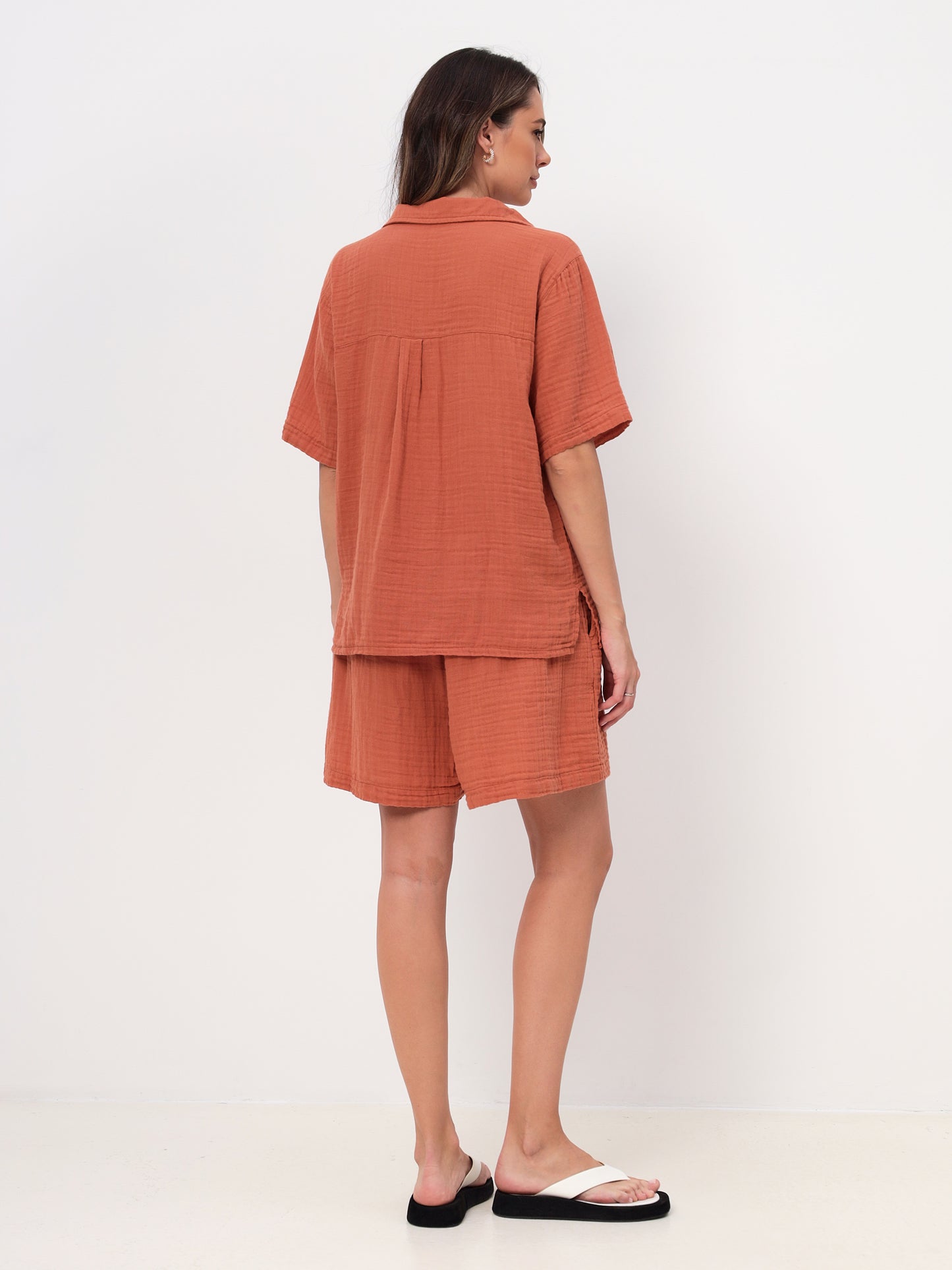 Women's Summer Fashion T-Shirt and Shorts Set Made of Casual Muslin with Drawstring Leisure Shorts