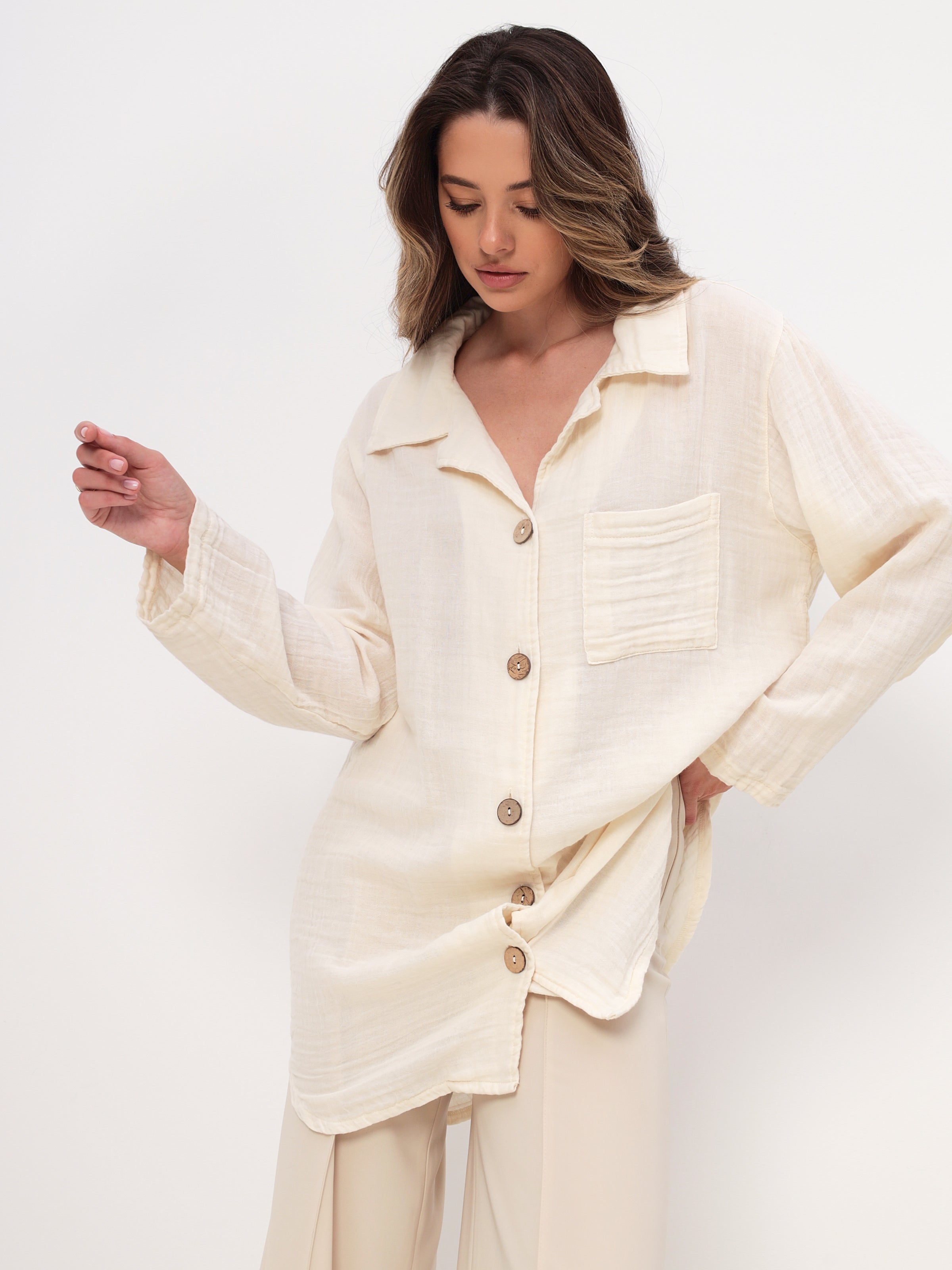 Damen Sommer und Freizeit Mode - Hemd aus lässige Musselin