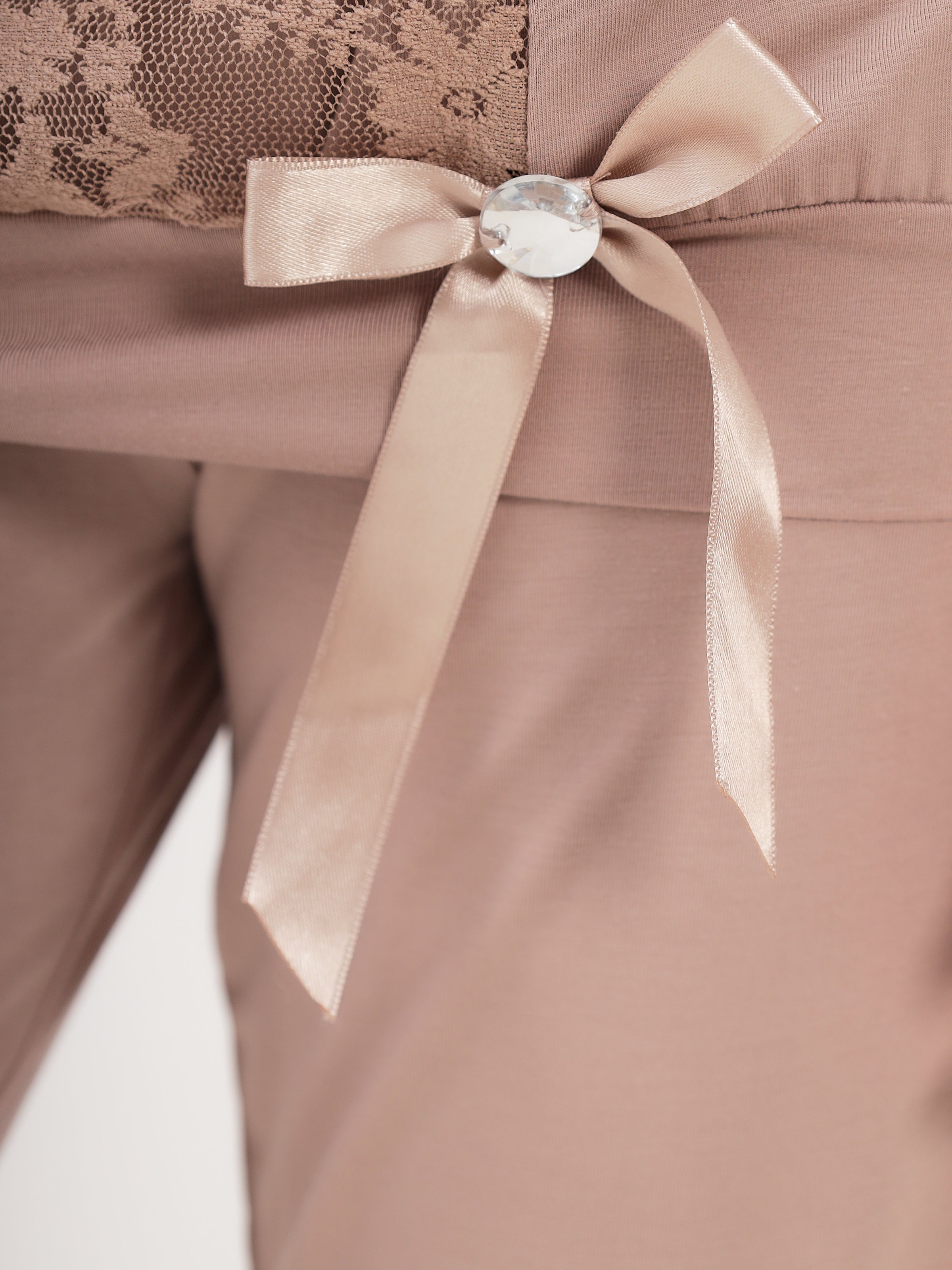 Damen Pyjama Set aus Bambusviskose mit Spitze im Oberteil