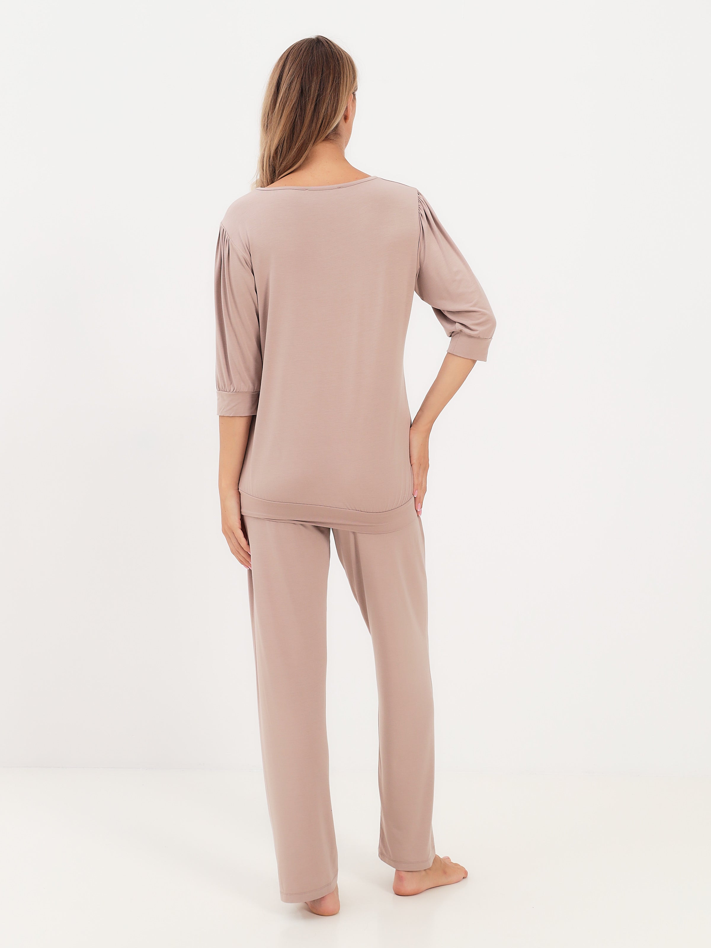Damen Pyjama Set aus Bambusviskose mit Spitze im Oberteil