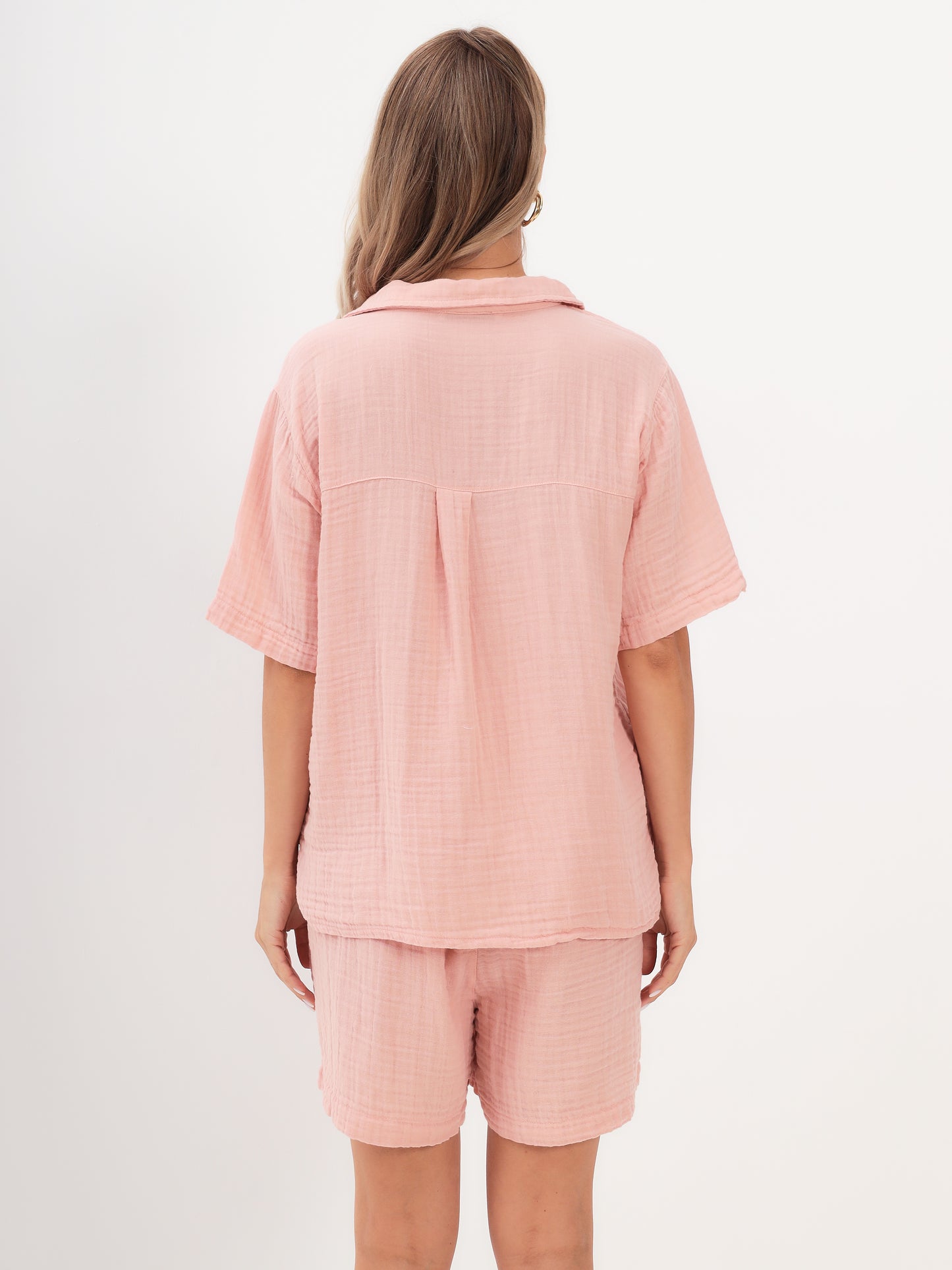 Women's Summer Fashion T-Shirt and Shorts Set Made of Casual Muslin with Drawstring Leisure Shorts
