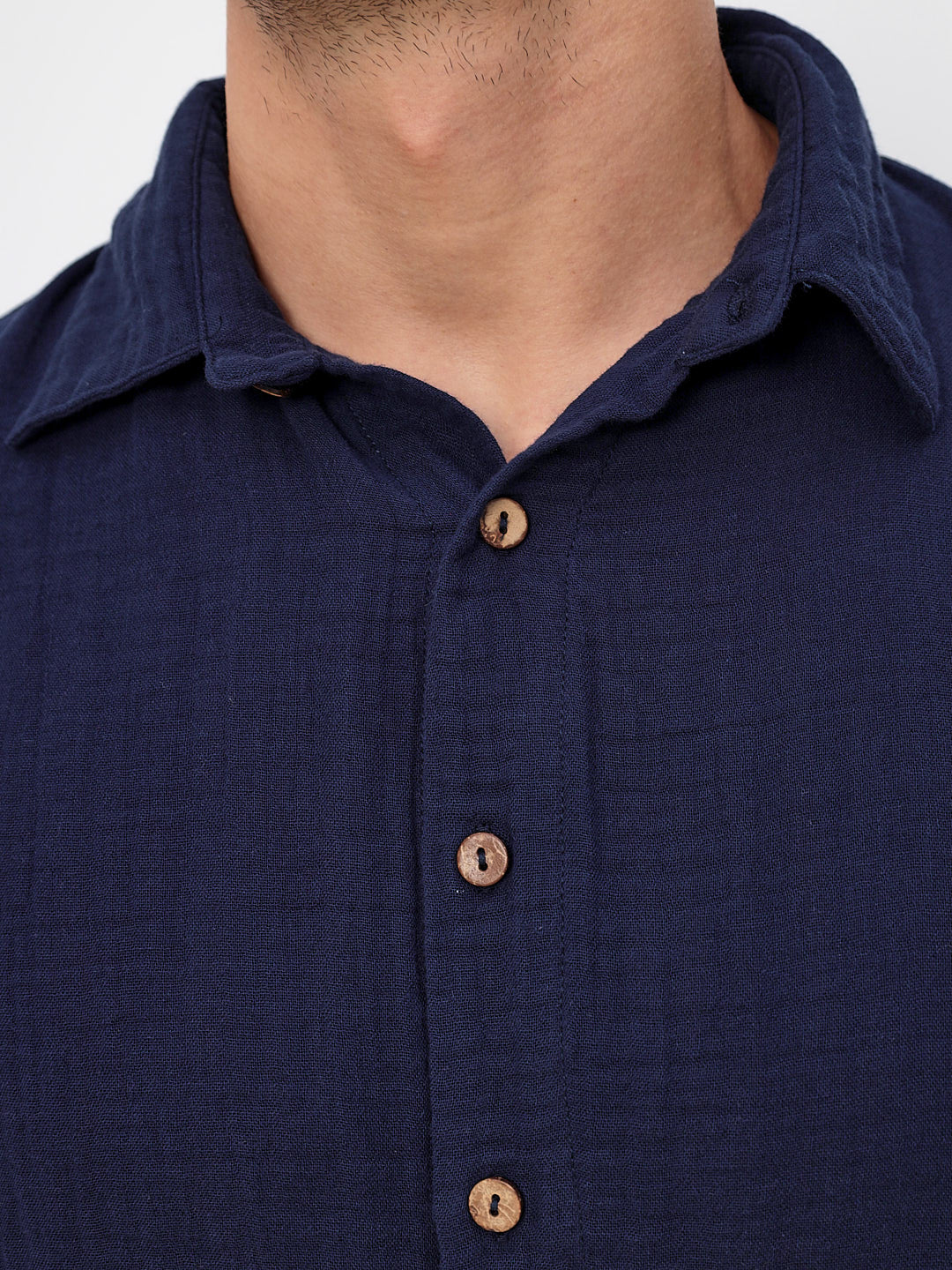 Herren Sommer Mode Hemd aus lässige Musselin Freizeit LMS-6484 Navy Marinenblau
