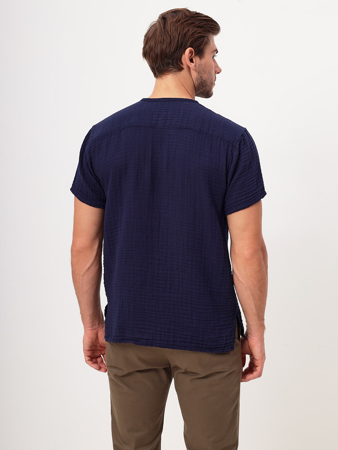 Herren Sommer Mode T-Shirt aus lässige Musselin Freizeit LMS-6452 Marinenblau