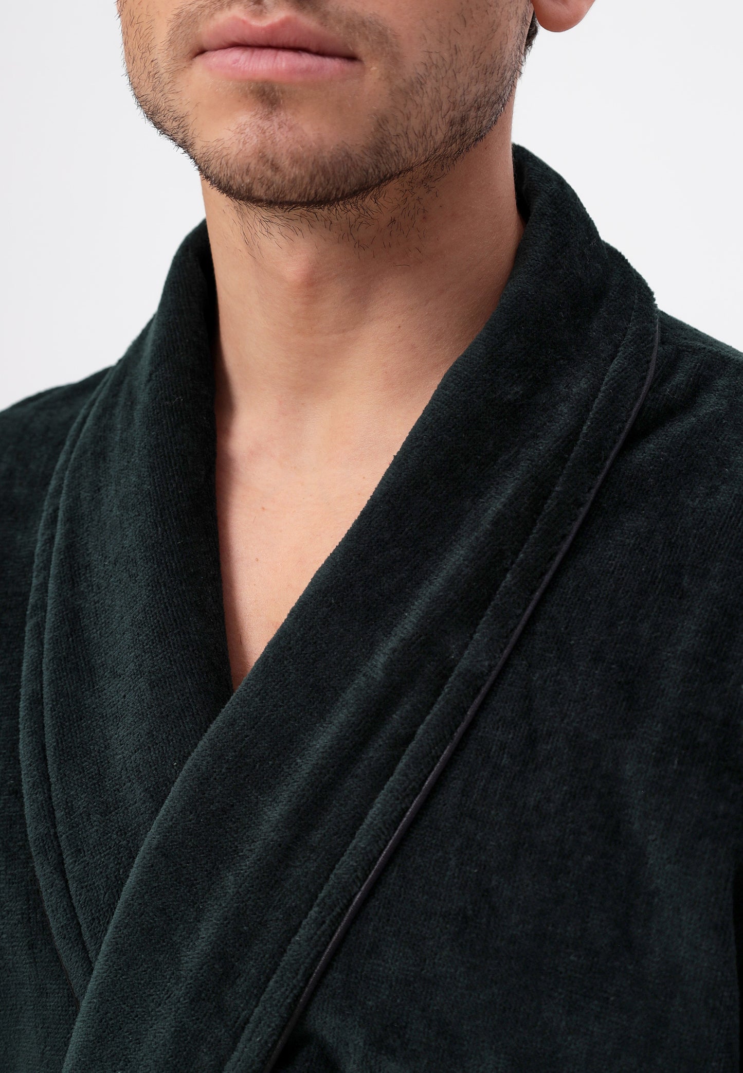 Noble shawl collar men's bathrobe made of high-quality cotton in velour