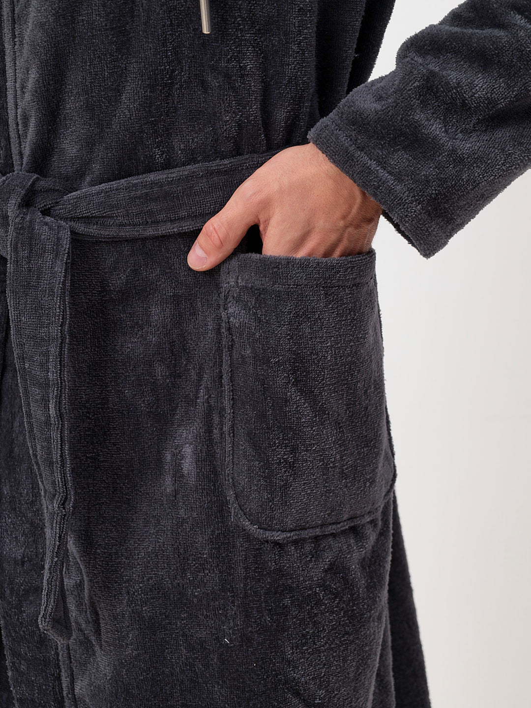 Noble men's bathrobe made of high-quality cotton with hood in velour