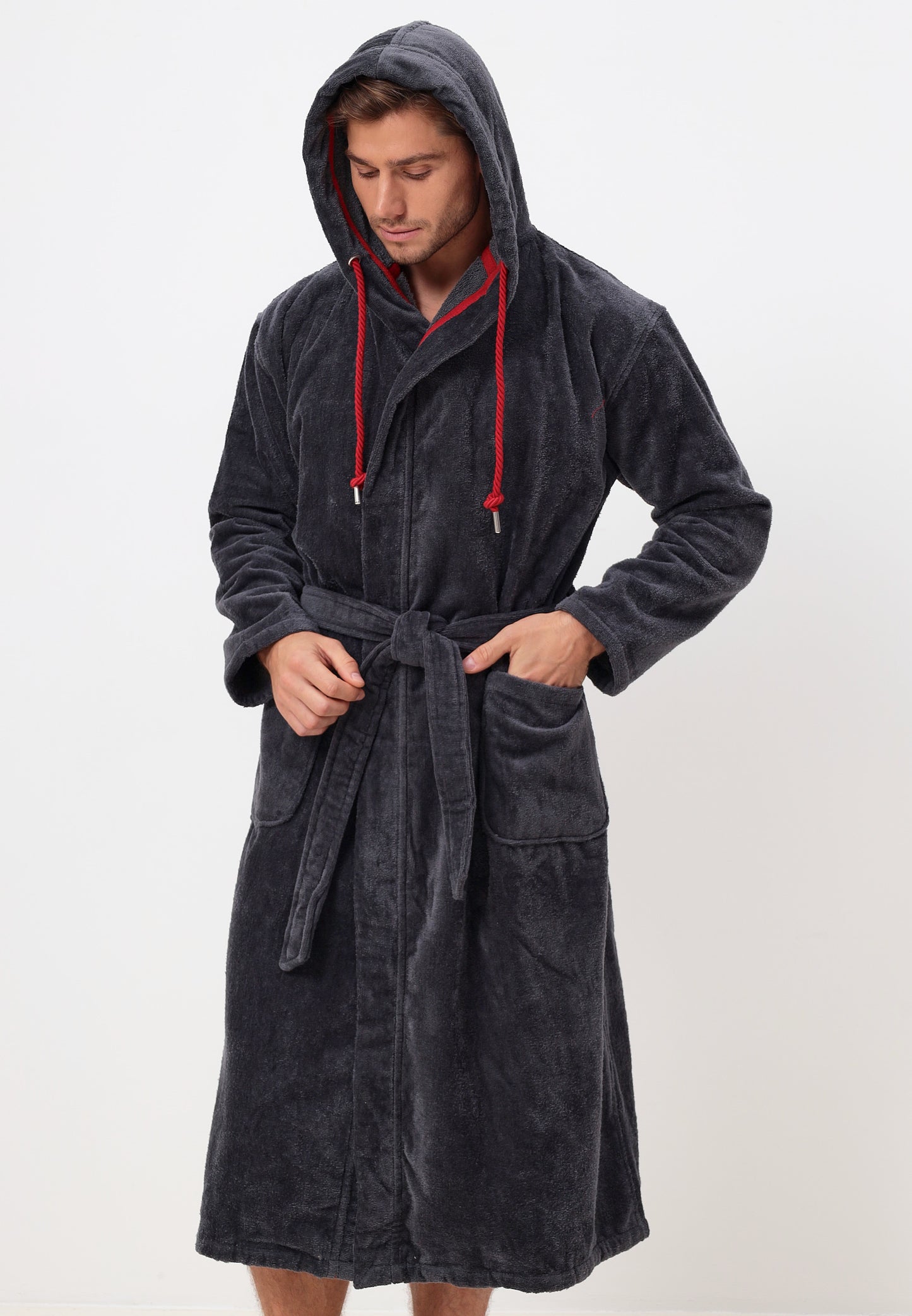Peignoir élégant pour hommes en coton de haute qualité avec capuche en velours