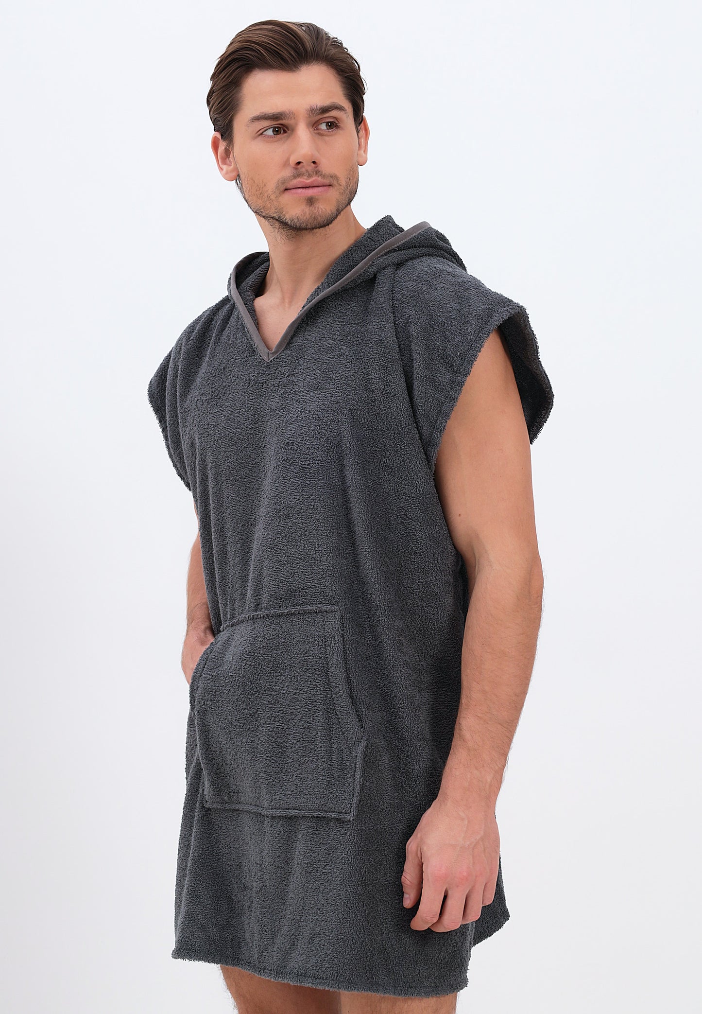 Men's poncho with hood made of 100% cotton