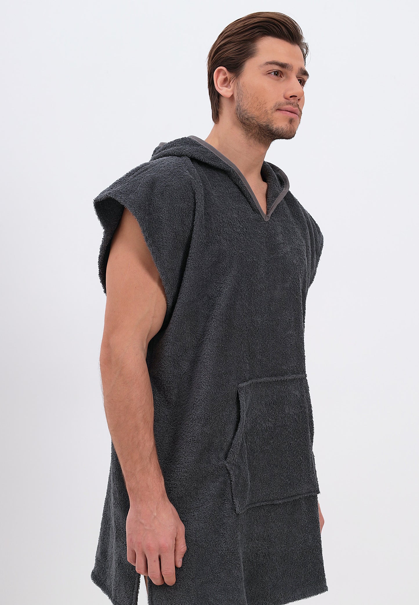 Men's poncho with hood made of 100% cotton
