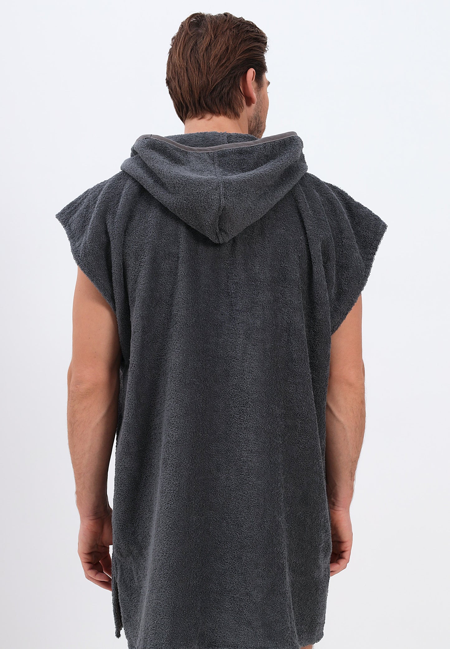 Men's poncho with hood made of 100% cotton