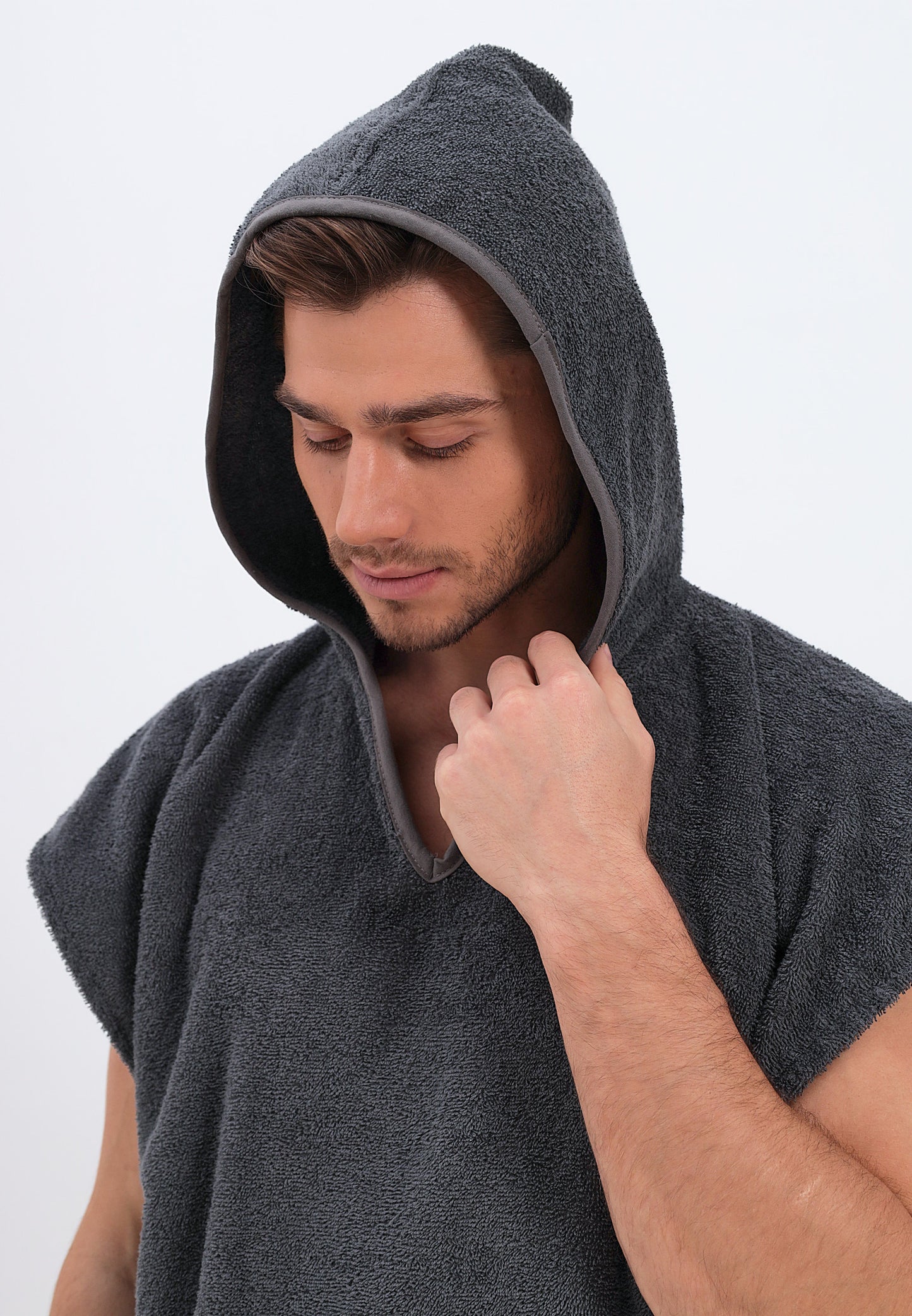 Men's poncho with hood made of 100% cotton