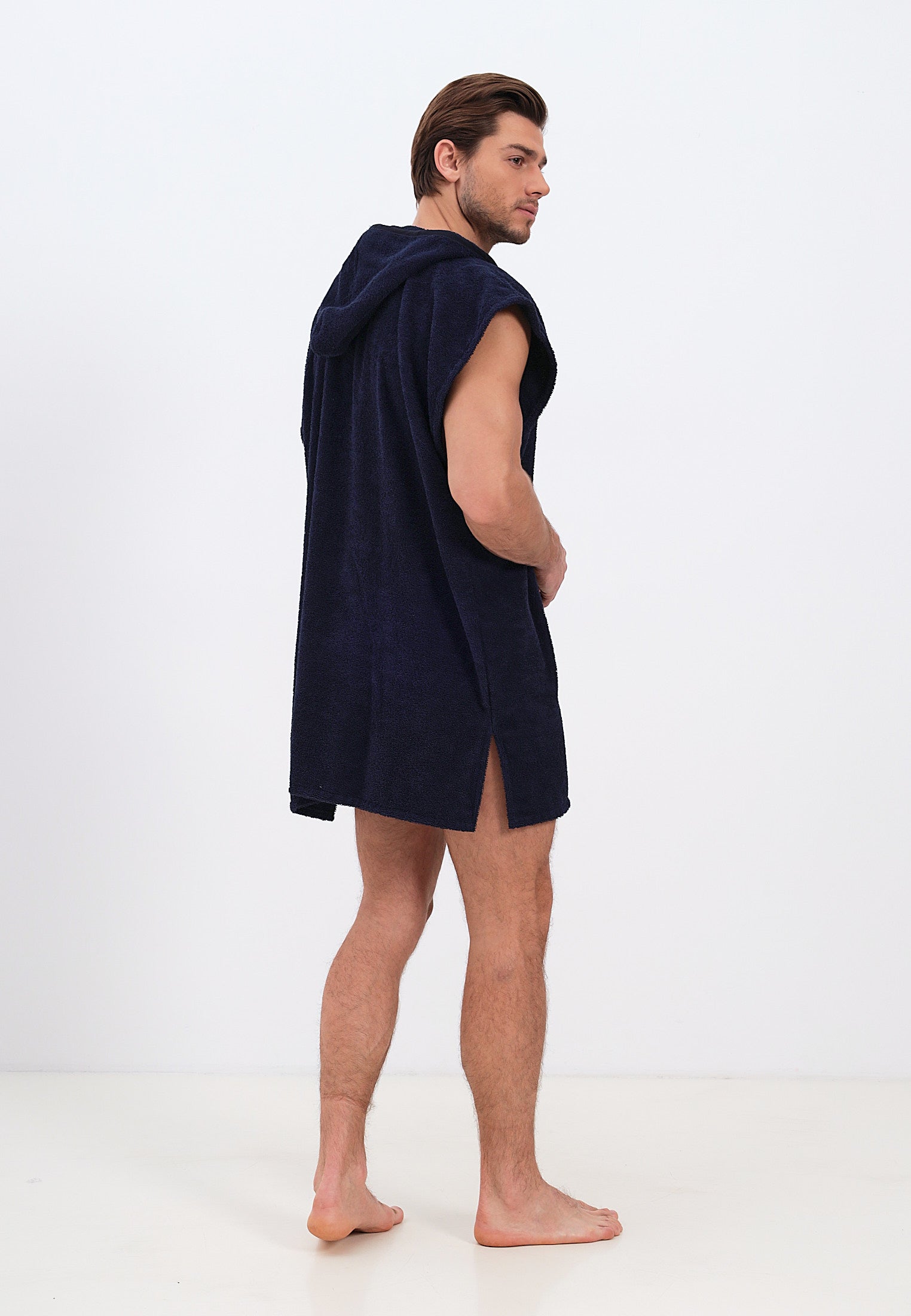 Men's poncho with hood made of 100% cotton
