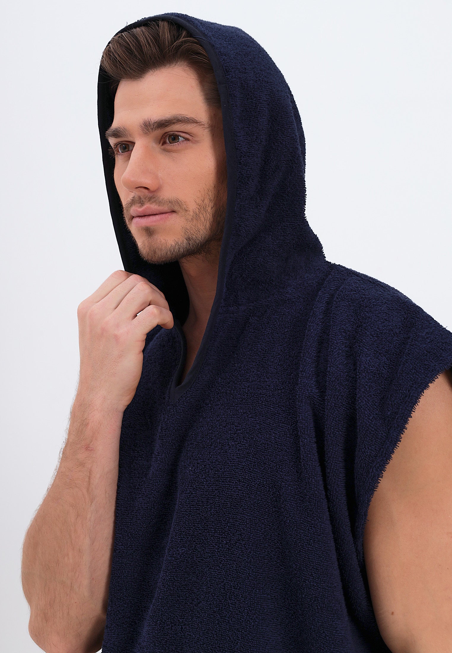 Men's poncho with hood made of 100% cotton