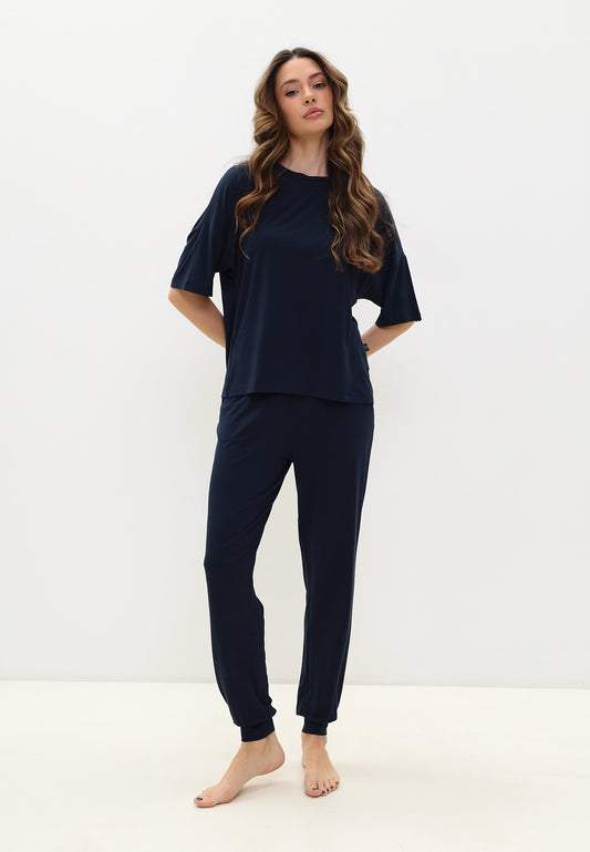 2teiliger Damen Pyjama Set LMS-6360 Marinenblau