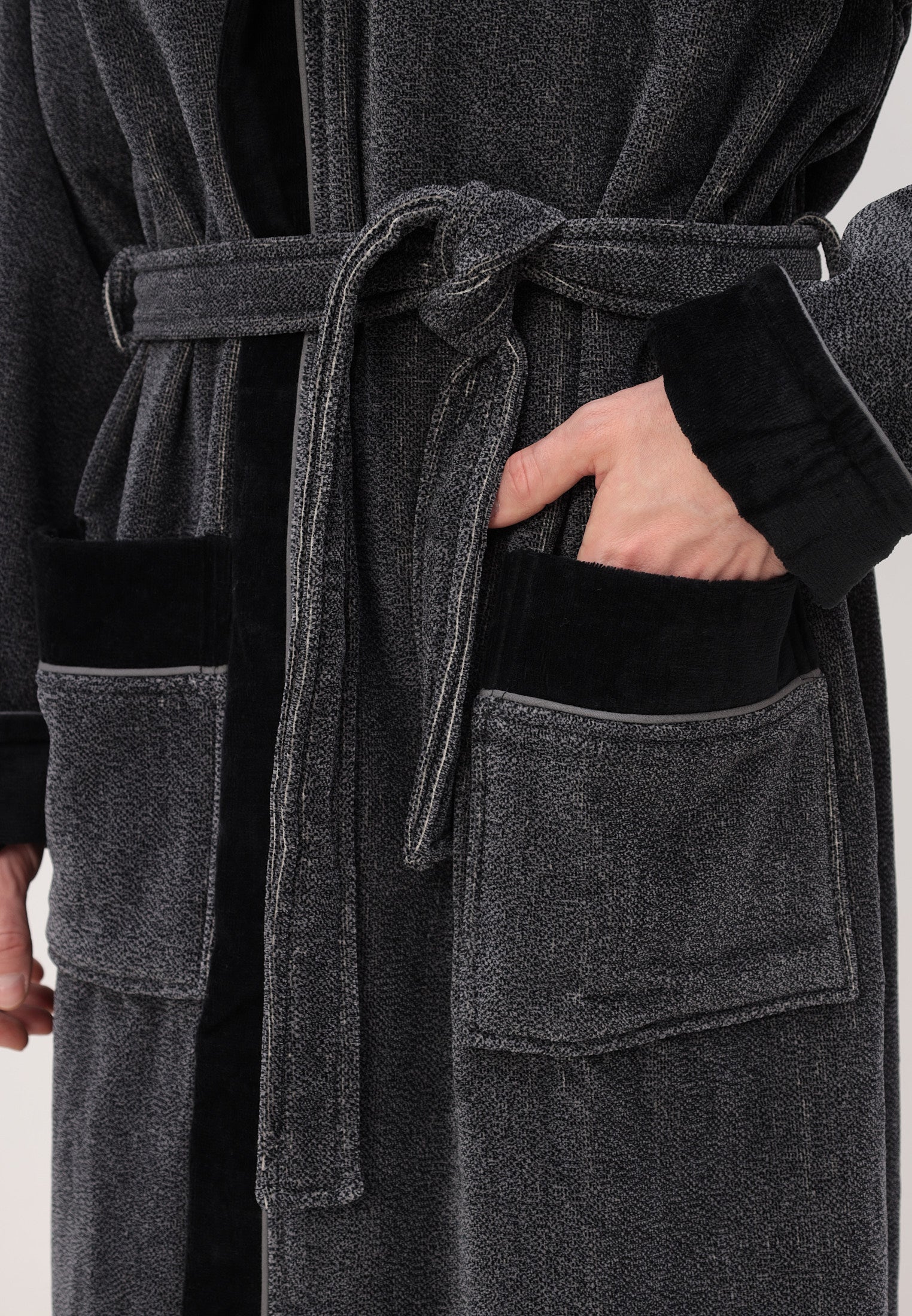Noble men's bathrobe made of high-quality cotton with hood in velour