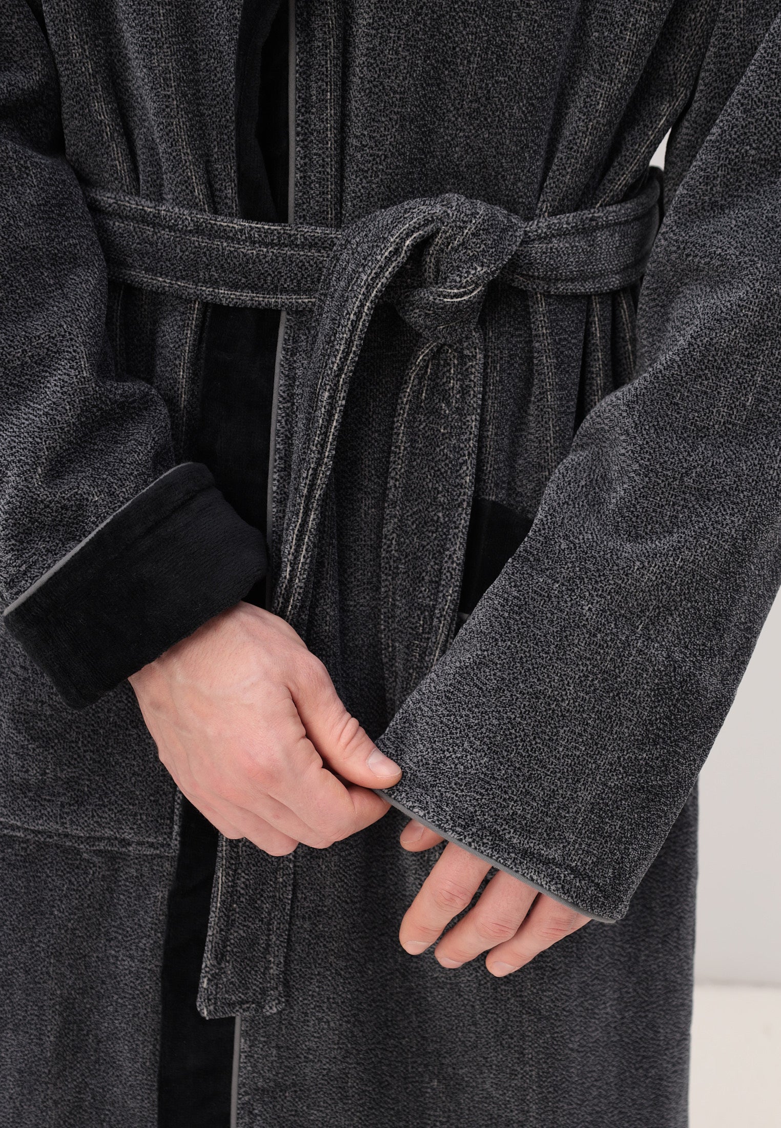 Noble men's bathrobe made of high-quality cotton with hood in velour
