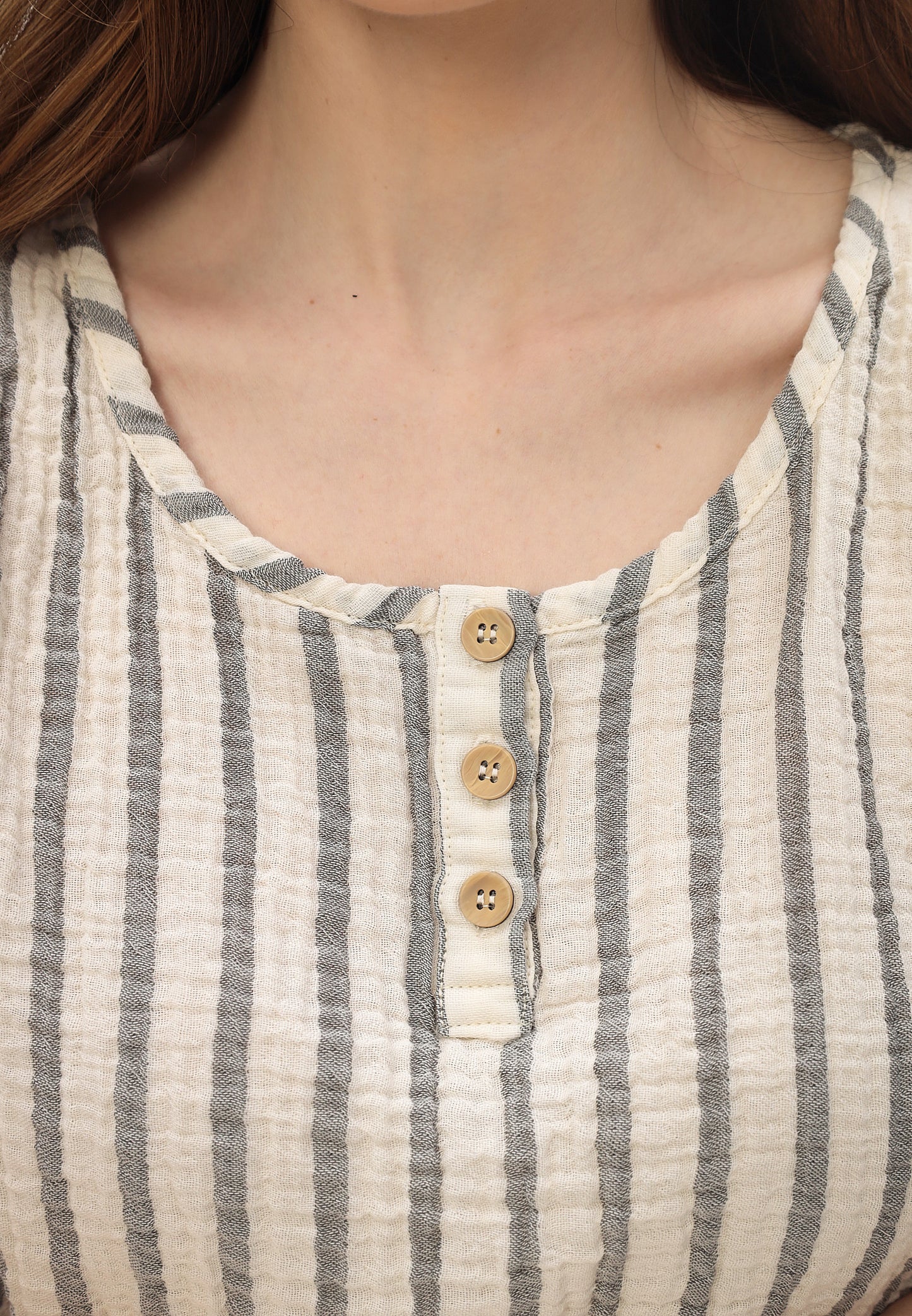 Women's summer and leisure fashion - shirt & short set with stripe design made of casual muslin
