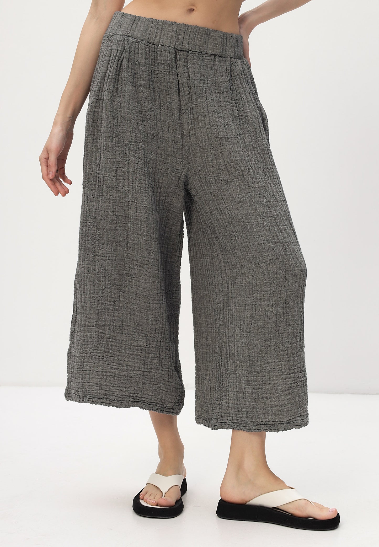 Damen Sommer Mode Hose aus lässige Musselin Freizeit Pants LMS-6622 Schwarz