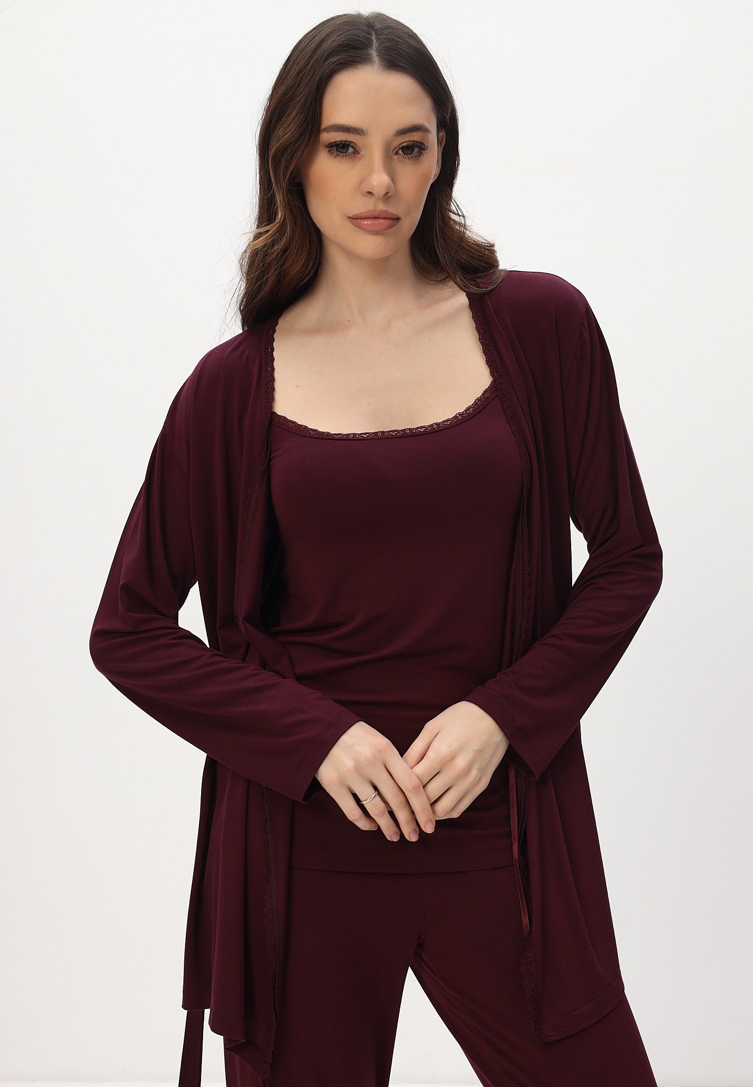 Damen Pyjama Set mit Morgenmantel aus Bambus viskose