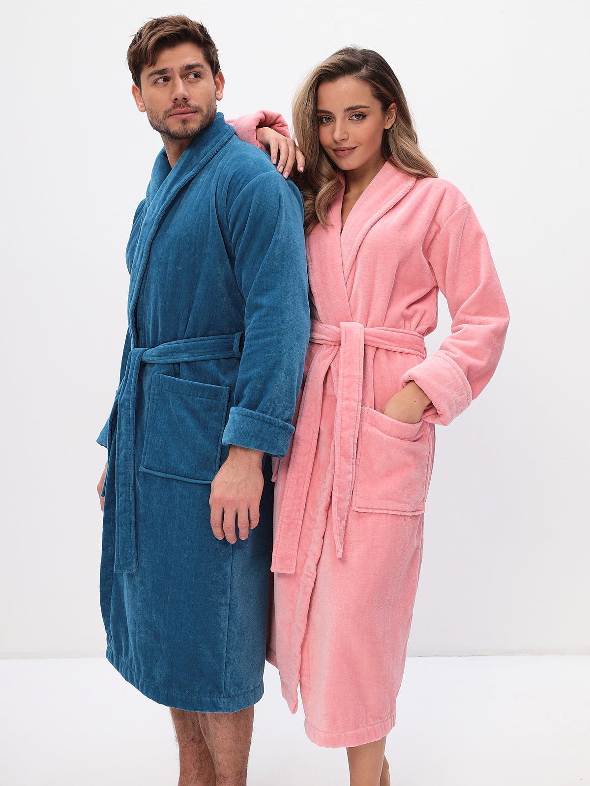 Peignoir élégant pour hommes à col châle en coton de haute qualité en velours
