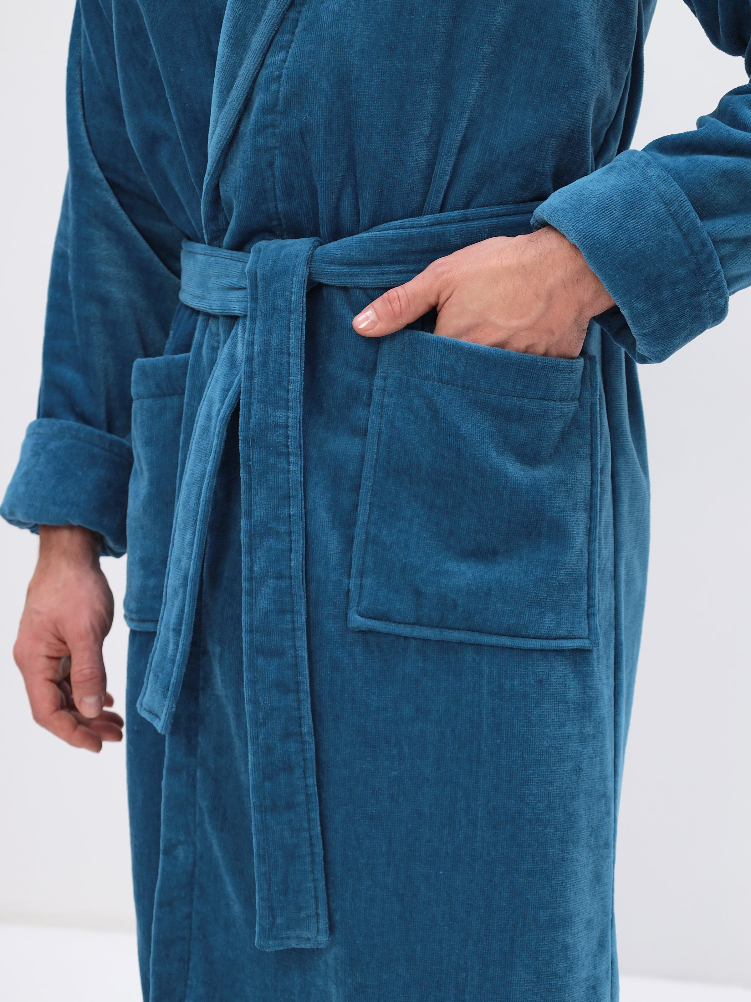 Peignoir élégant pour hommes à col châle en coton de haute qualité en velours