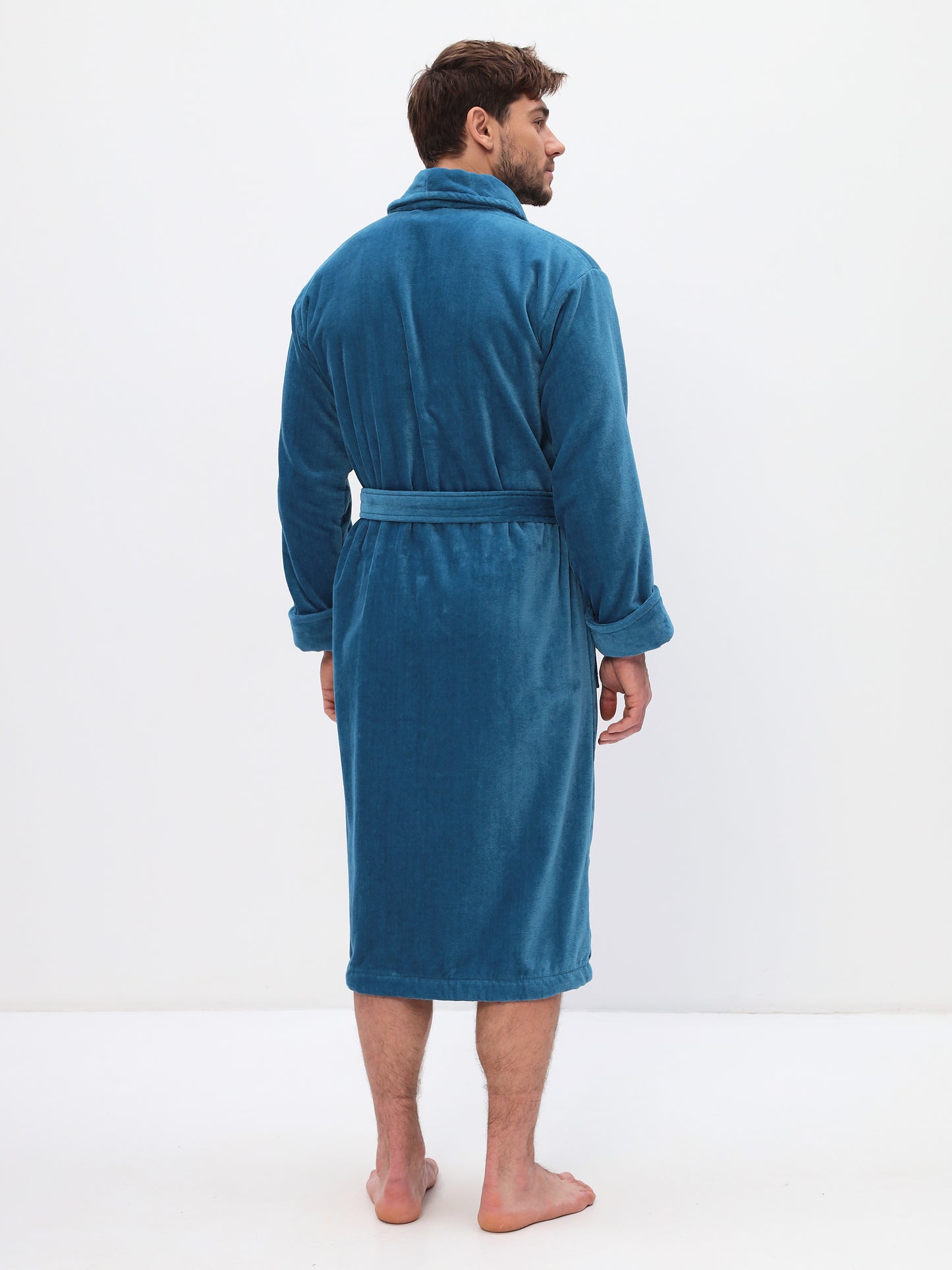 Noble shawl collar men's bathrobe made of high-quality cotton in velour