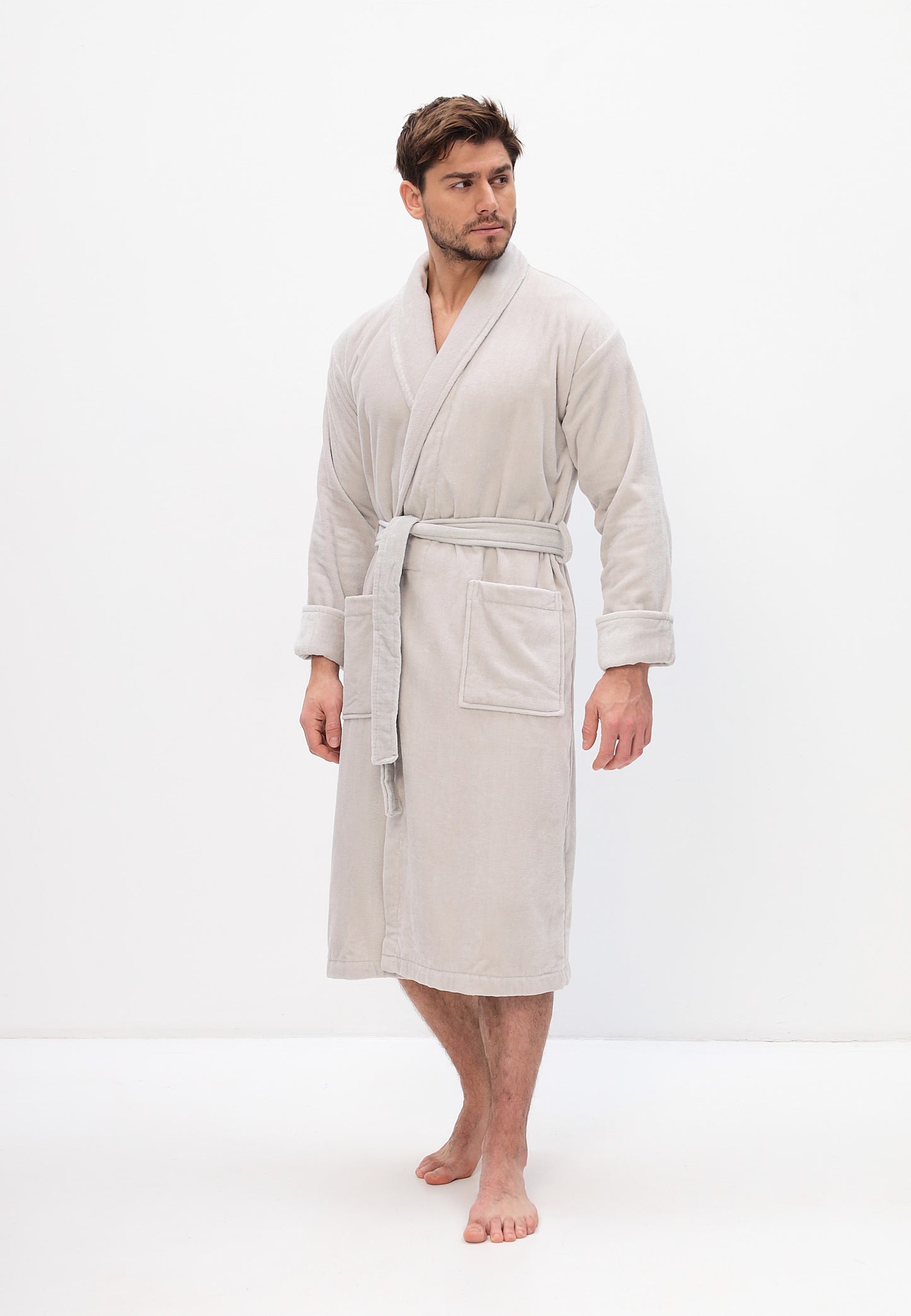 Peignoir élégant pour hommes à col châle en coton de haute qualité en velours