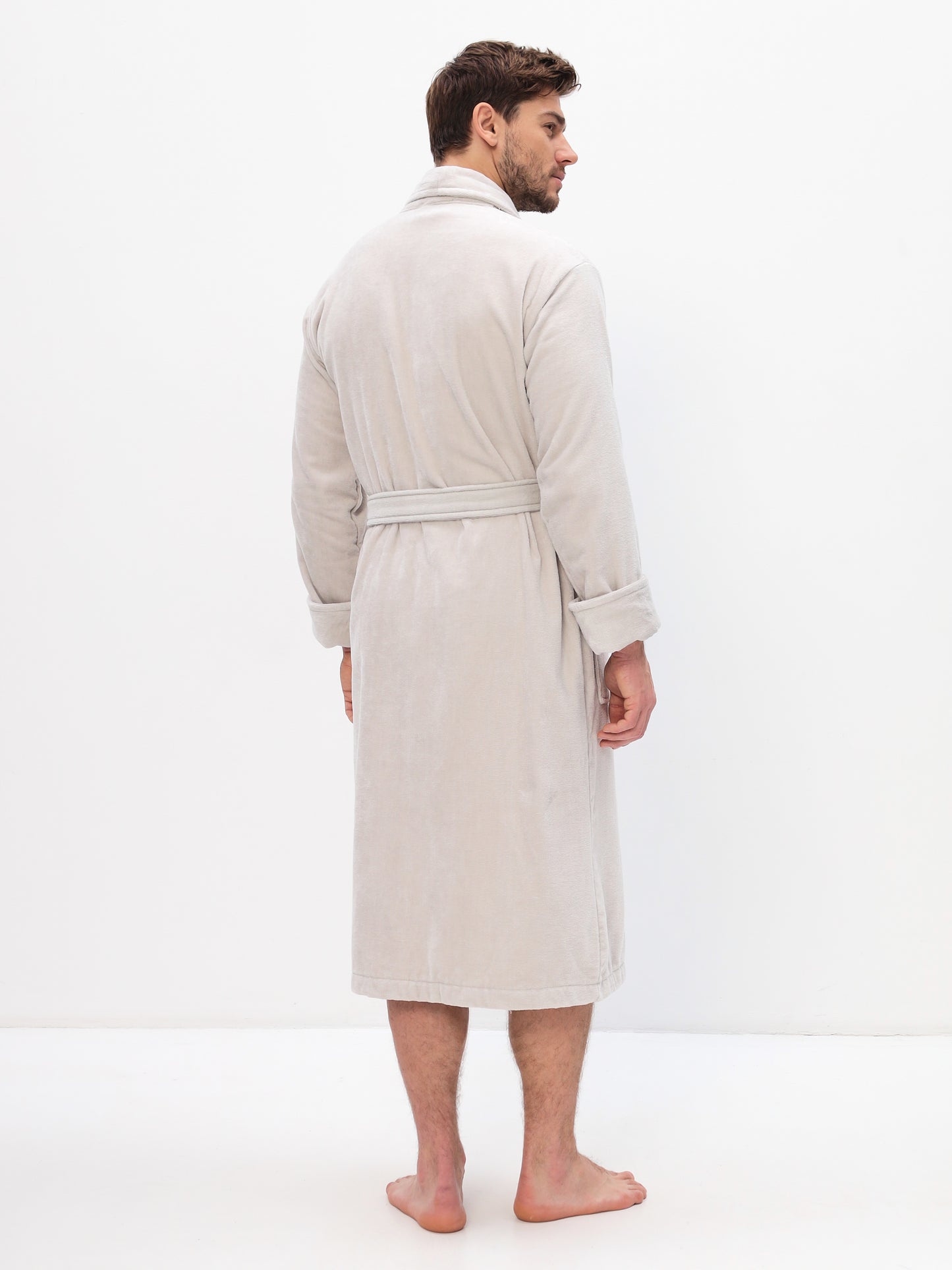 Peignoir élégant pour hommes à col châle en coton de haute qualité en velours