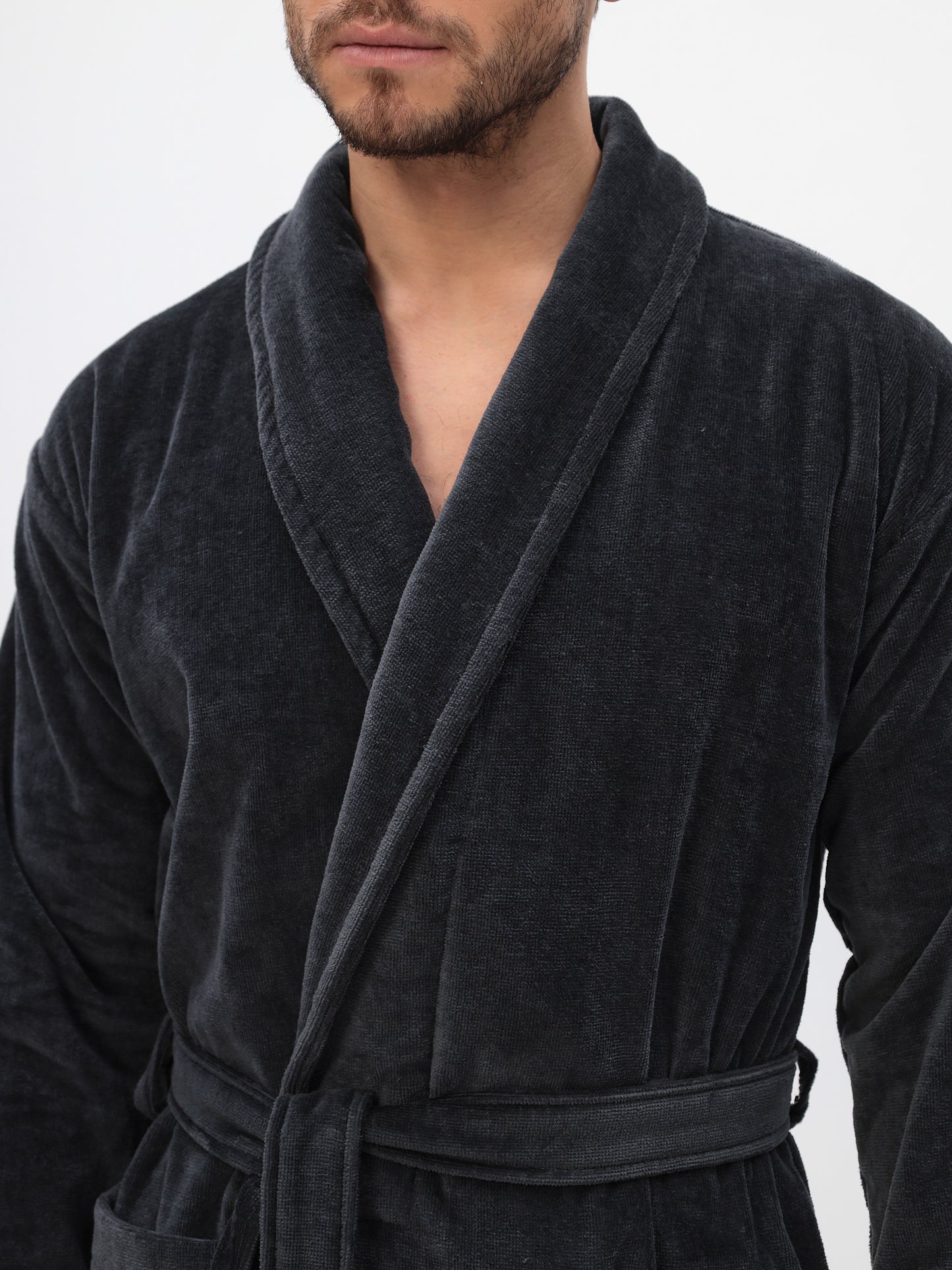 Noble shawl collar men's bathrobe made of high-quality cotton in velour