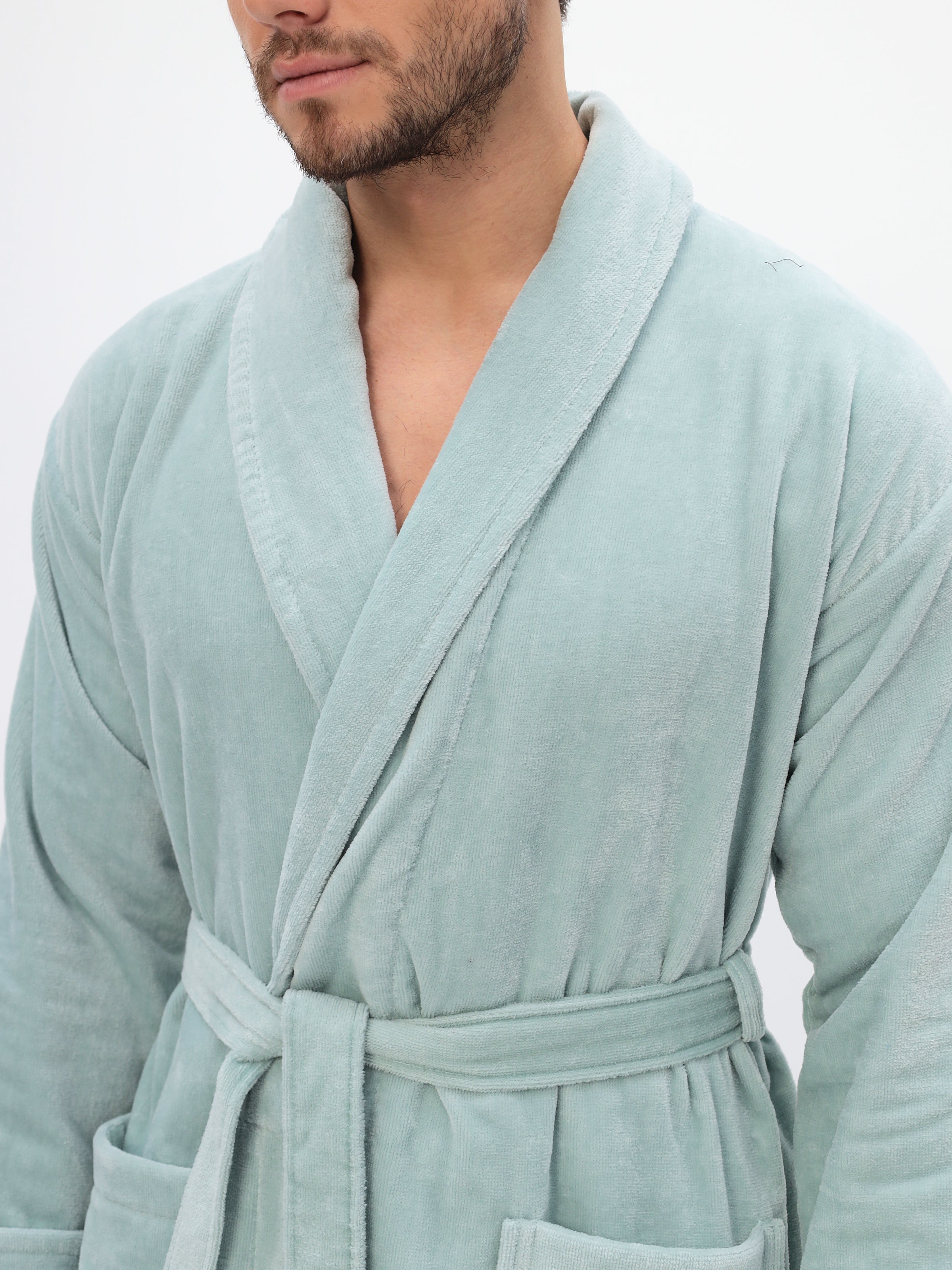 Peignoir élégant pour hommes à col châle en coton de haute qualité en velours