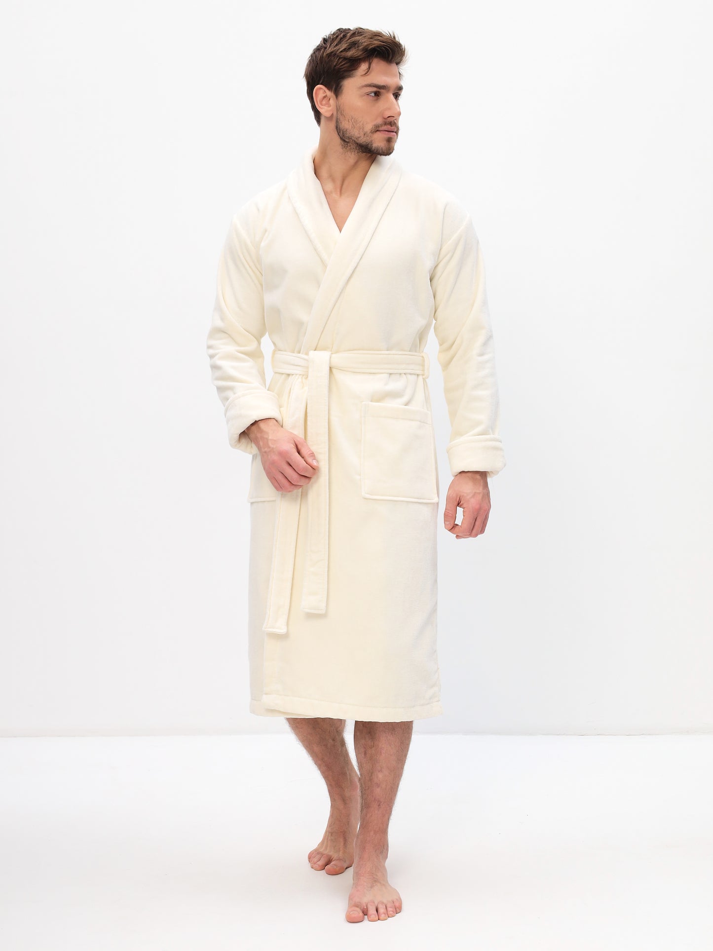 Peignoir élégant pour hommes à col châle en coton de haute qualité en velours