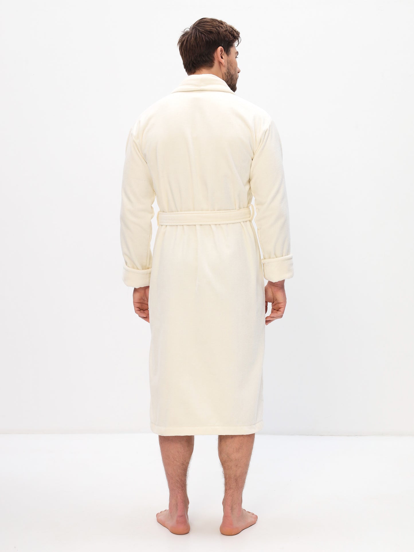 Peignoir élégant pour hommes à col châle en coton de haute qualité en velours