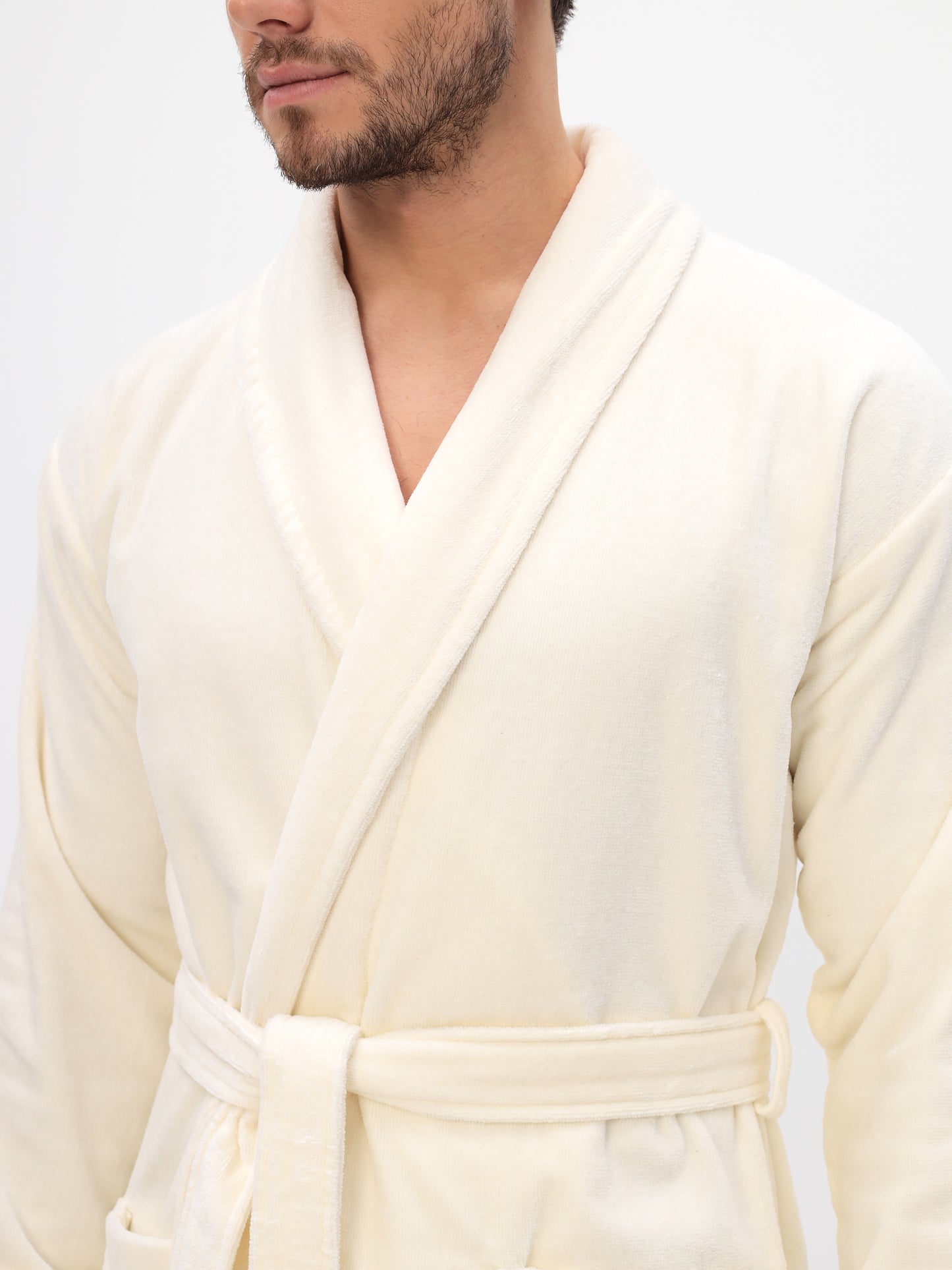 Peignoir élégant pour hommes à col châle en coton de haute qualité en velours