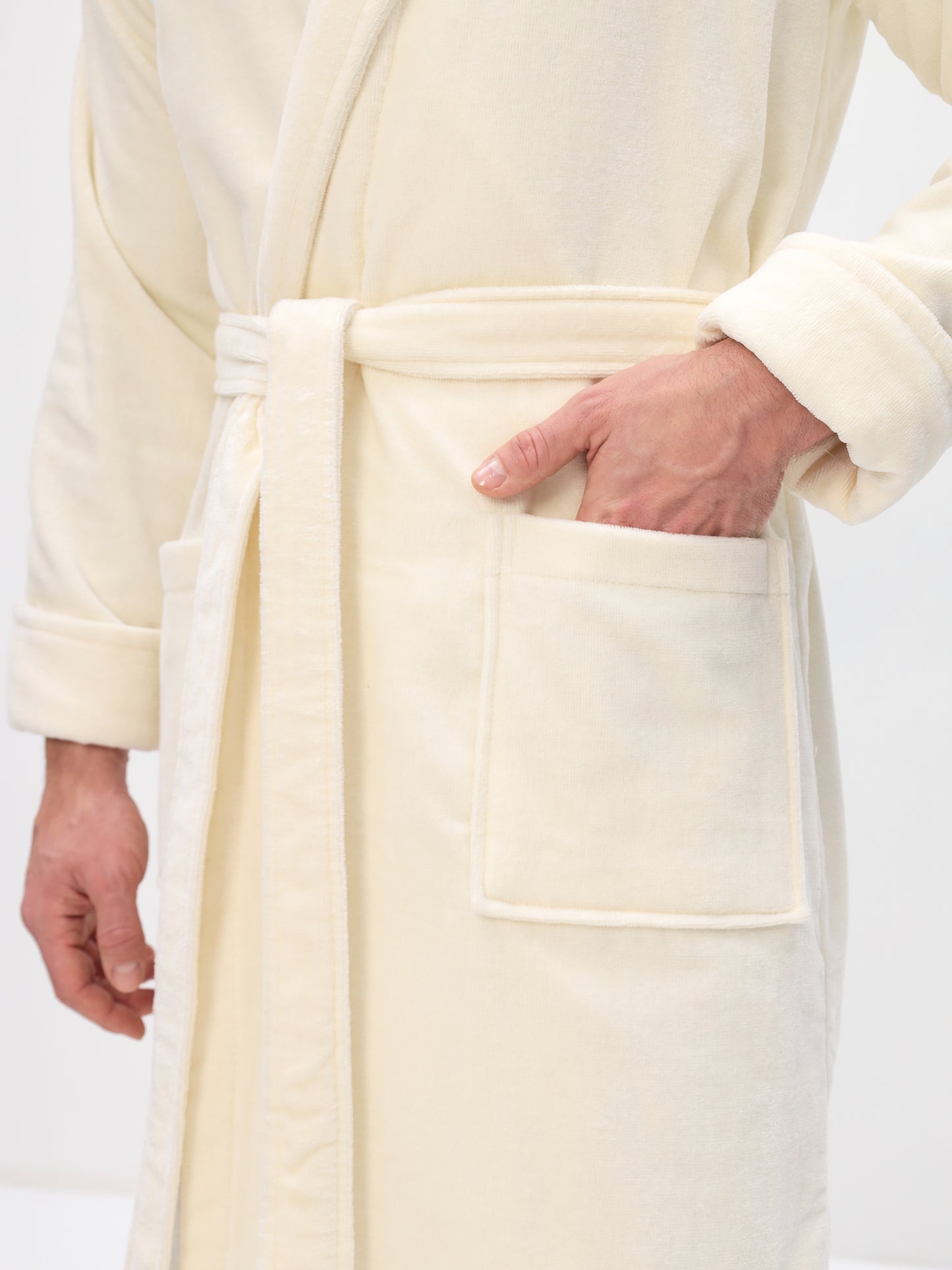 Peignoir élégant pour hommes à col châle en coton de haute qualité en velours