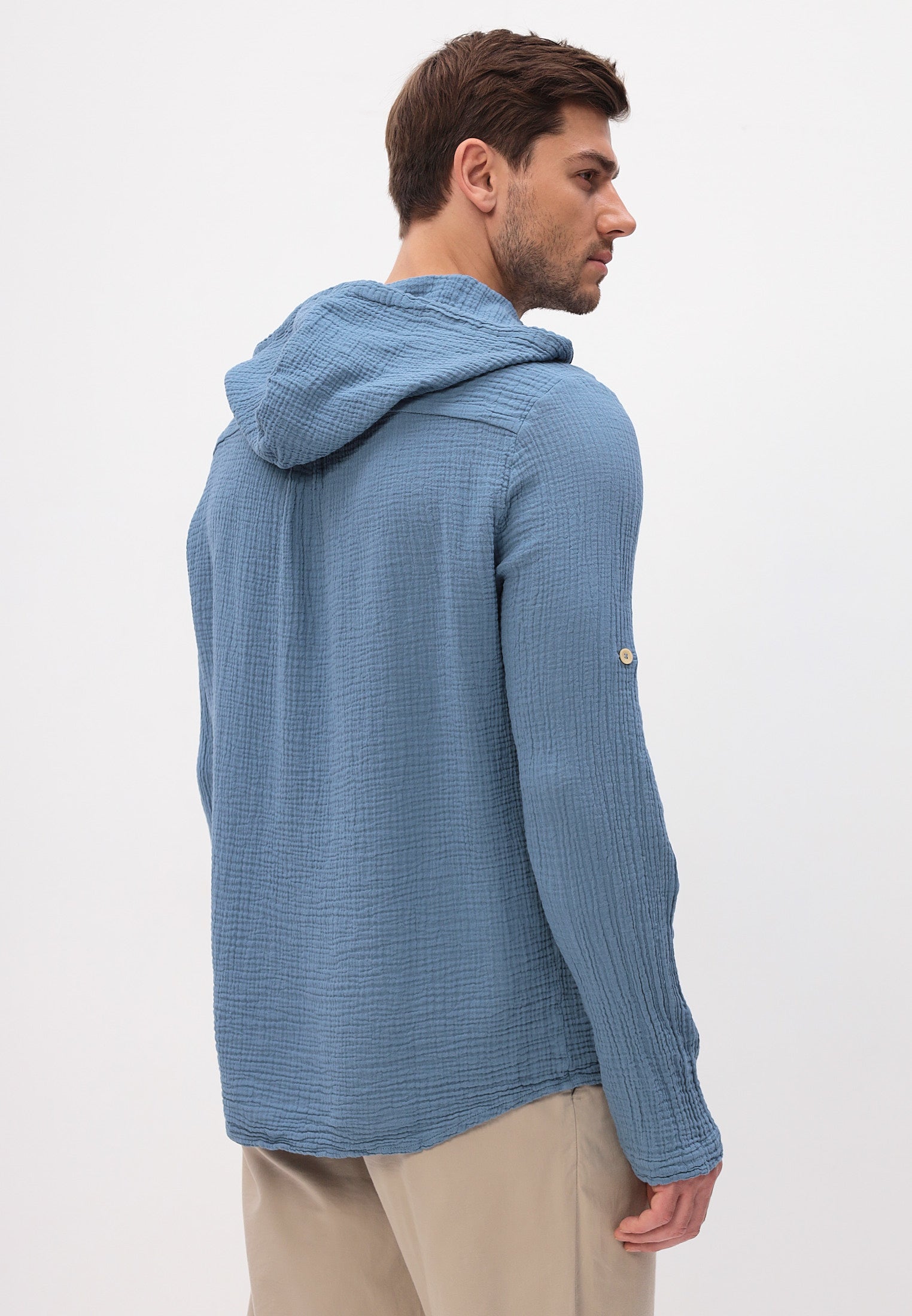 Herren Sommer und Freizeit Mode Hemd mit Kapuze aus lässige Musselin