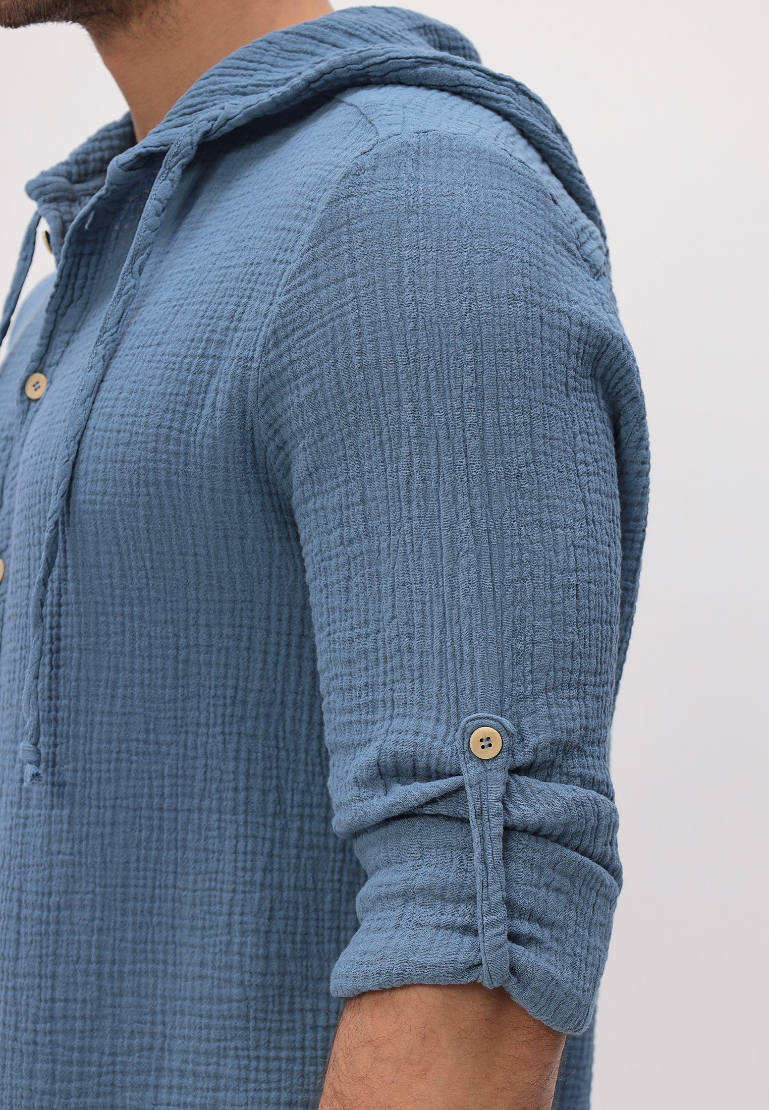 Herren Sommer und Freizeit Mode Hemd mit Kapuze aus lässige Musselin