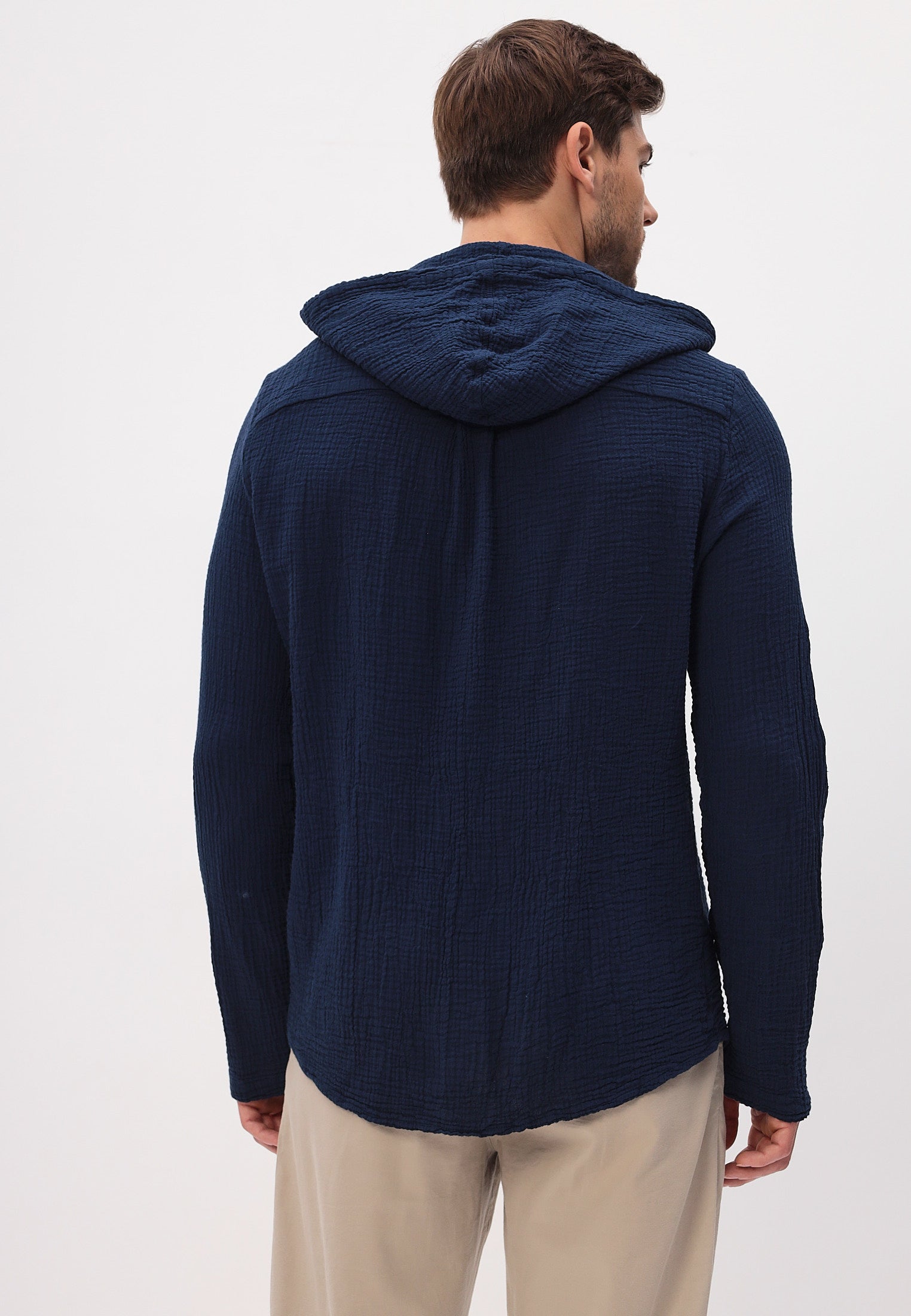 Herren Sommer und Freizeit Mode Hemd mit Kapuze aus lässige Musselin